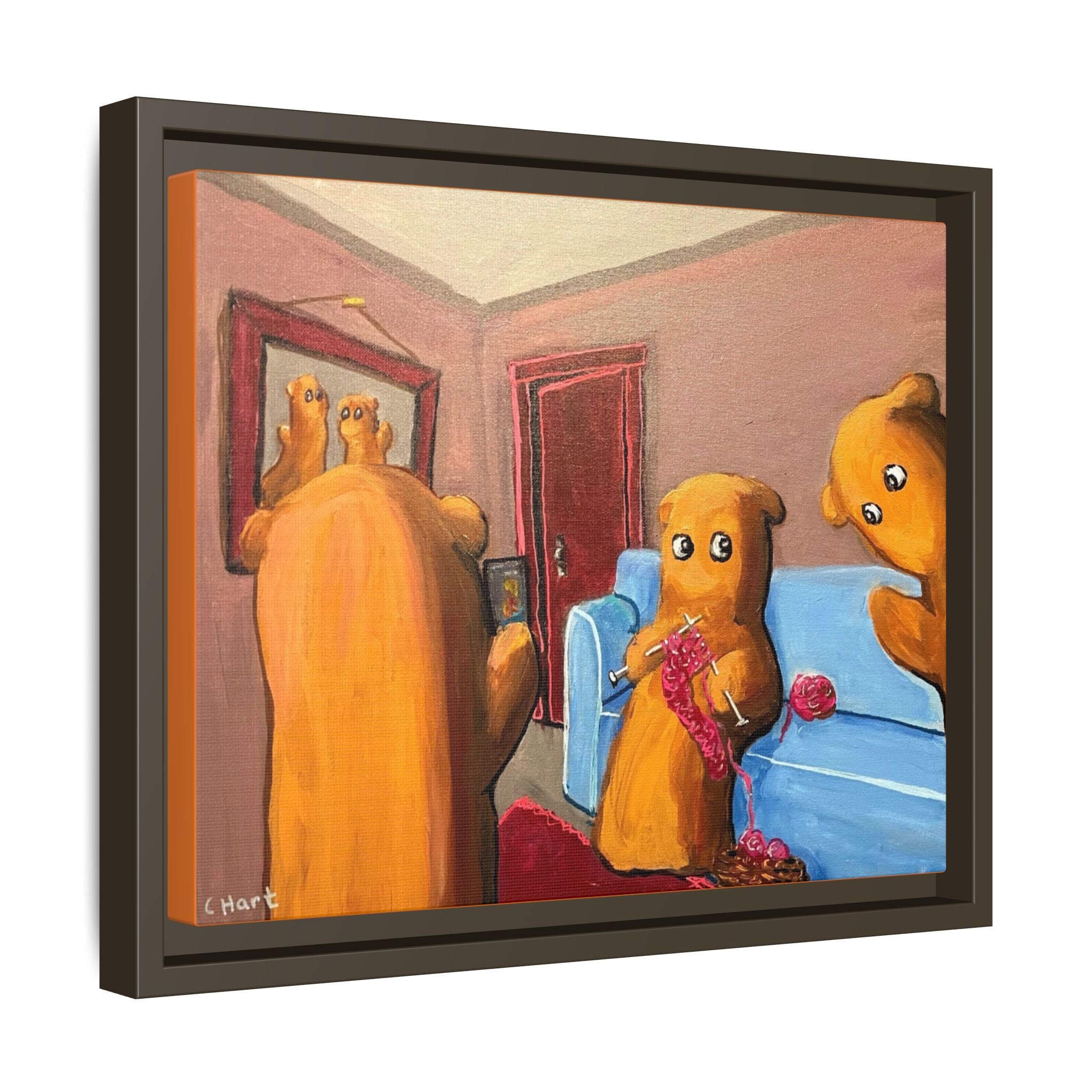 Whimsical Bear Family Framed Canvas Art — Matte Multi-Color Wall Decor