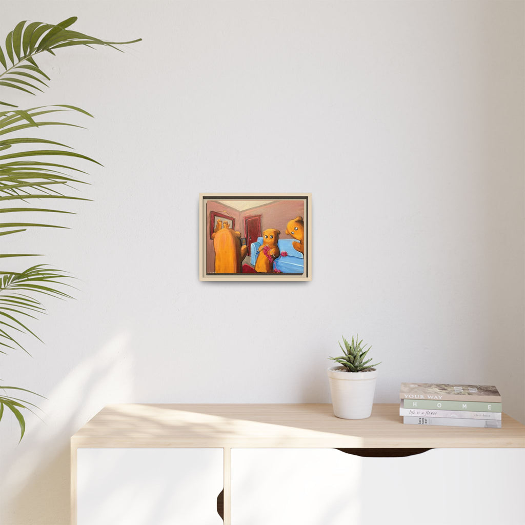 Whimsical Bear Family Framed Canvas Art — Matte Multi-Color Wall Decor