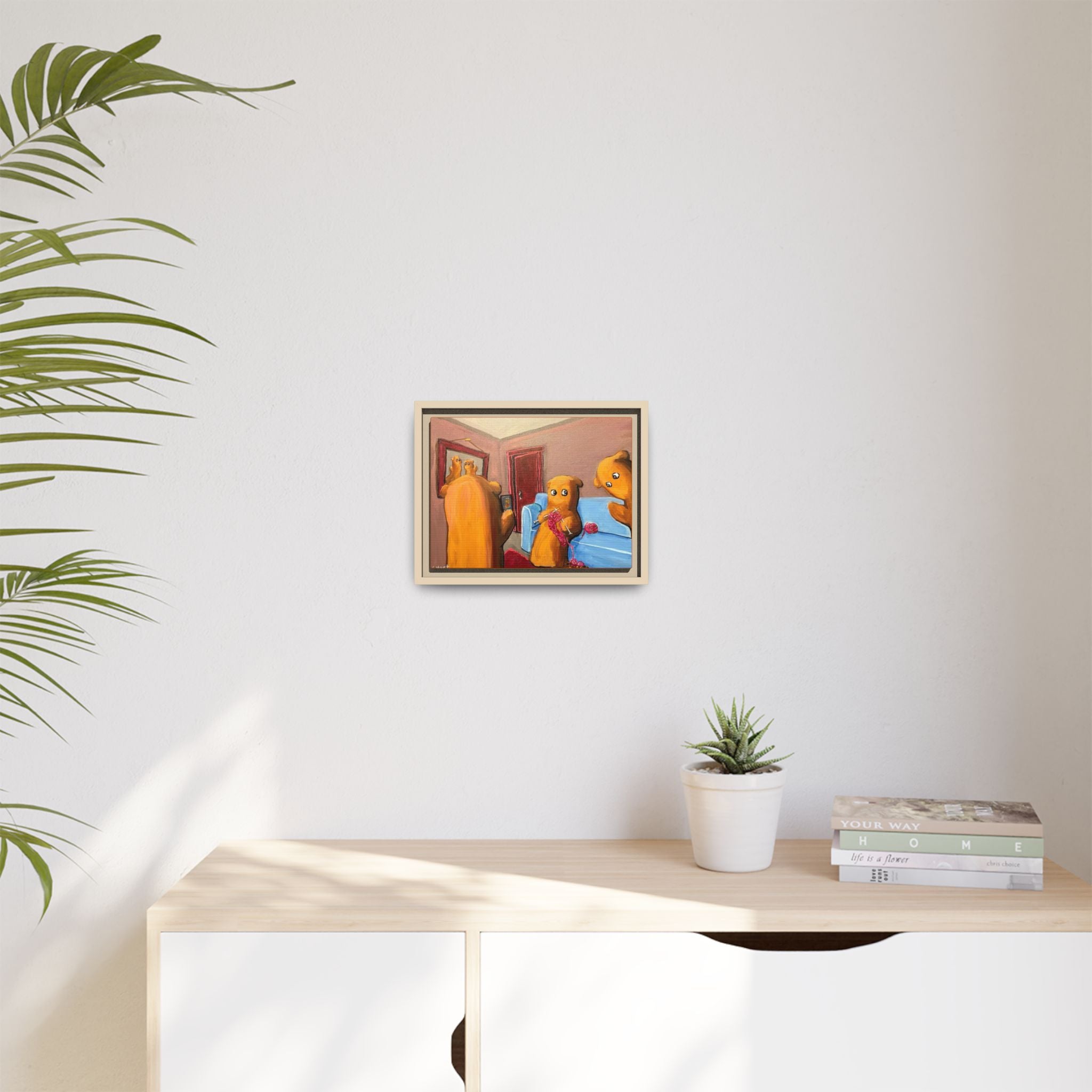 Whimsical Bear Family Framed Canvas Art — Matte Multi-Color Wall Decor