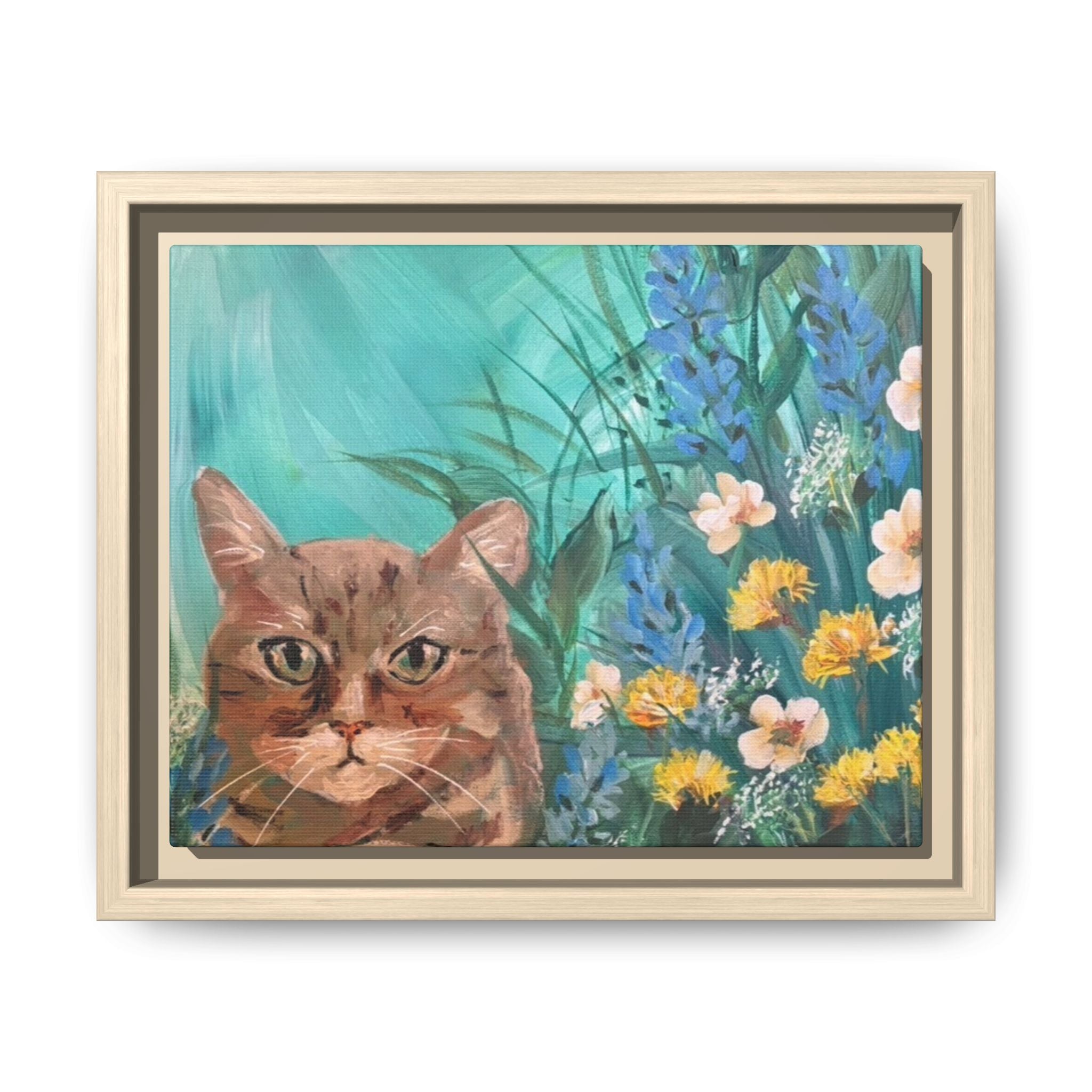 Framed Cat Portrait Canvas — Floral Wall Art