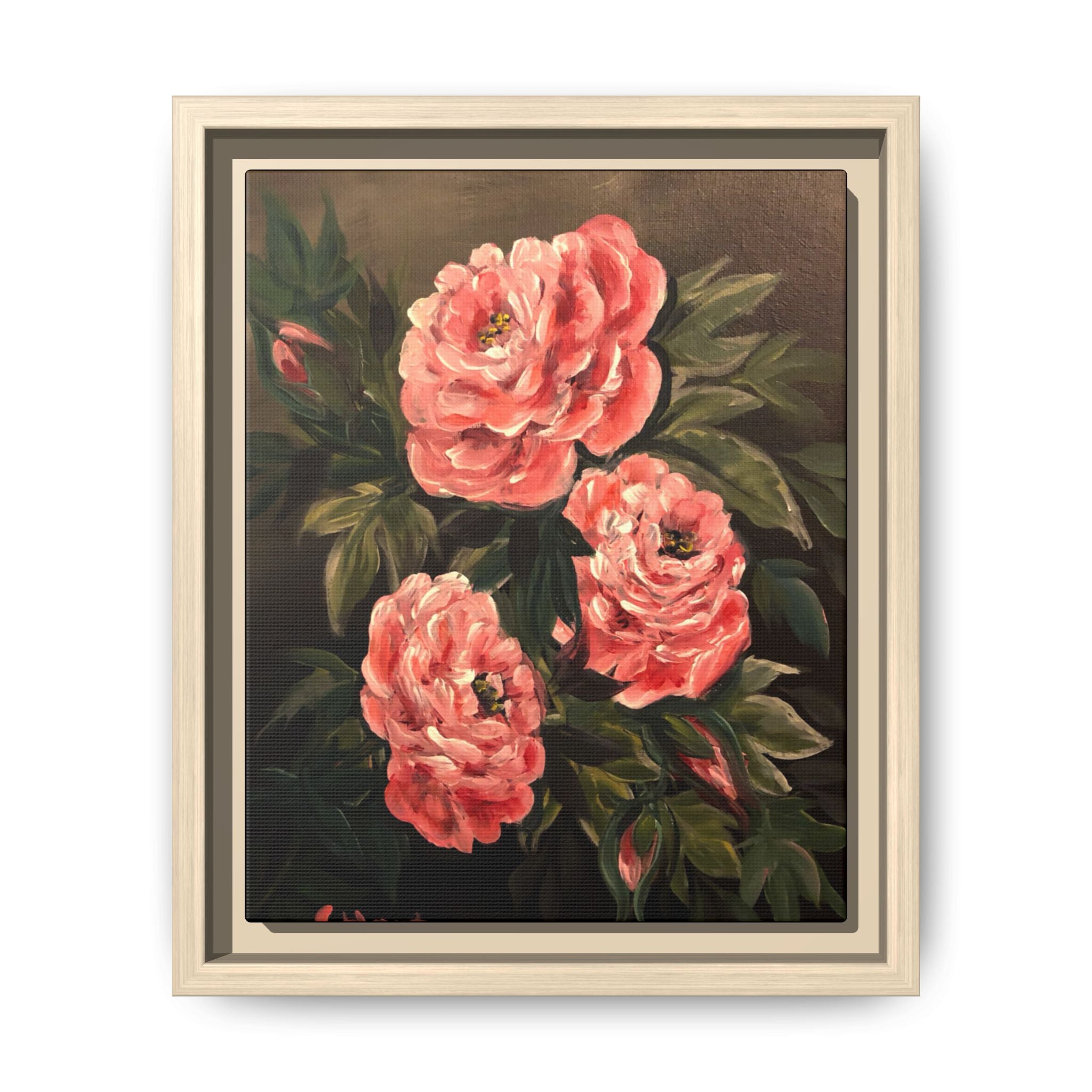 Framed Floral Canvas Art — Pink Peonies Matte Print