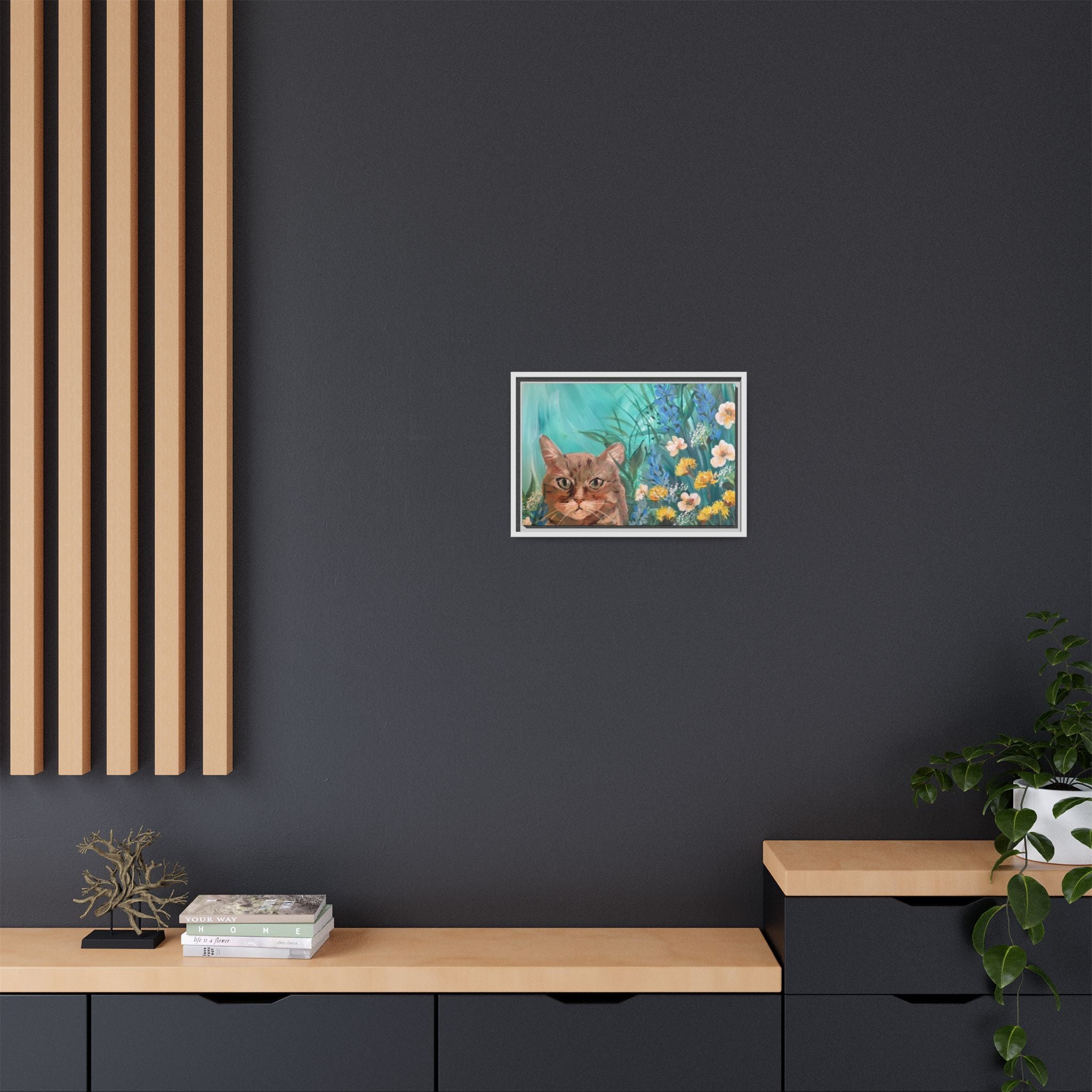 Framed Cat Portrait Canvas — Floral Wall Art