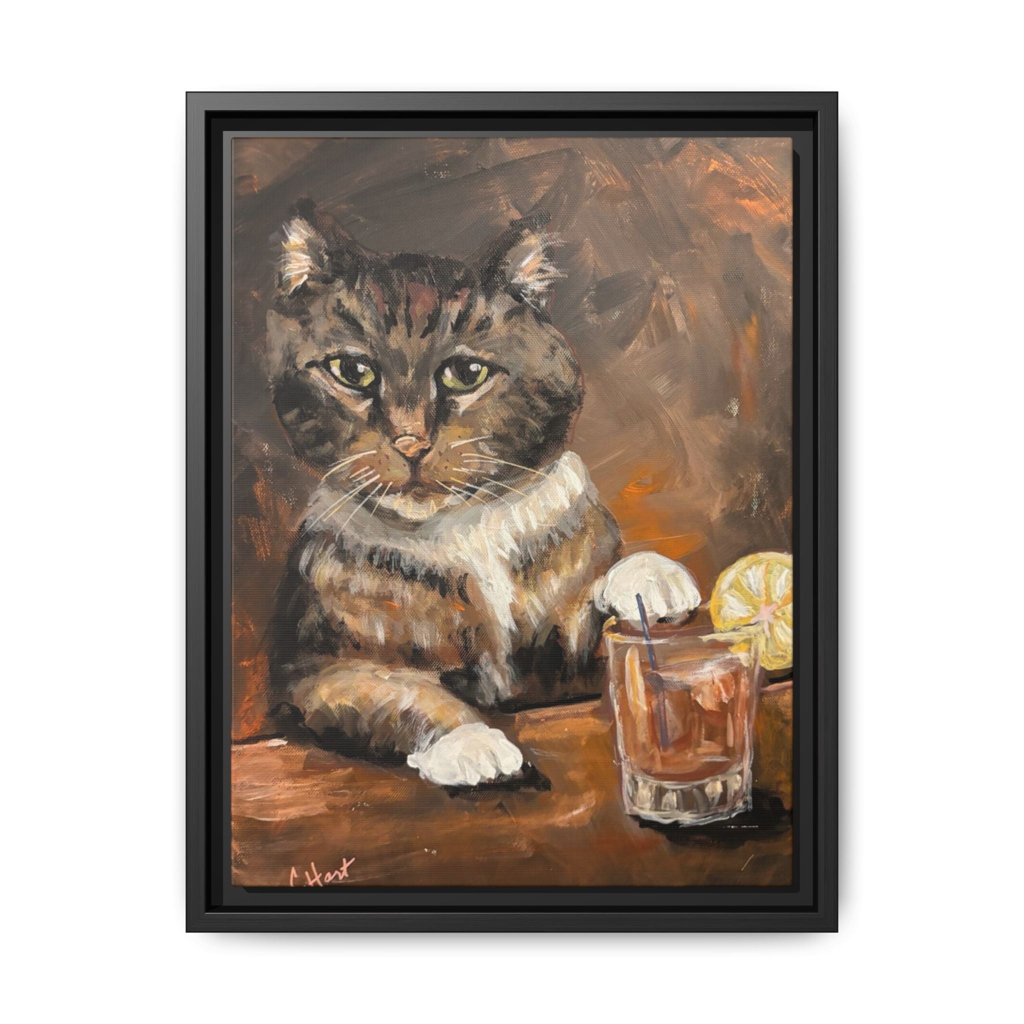 Tabby Cat With Drink - Matte Canvas Wall Art