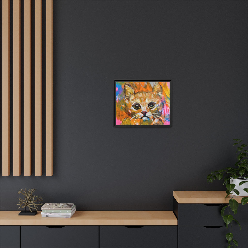 Framed Matte Canvas: Colorful Abstract Ginger Cat Wall Art