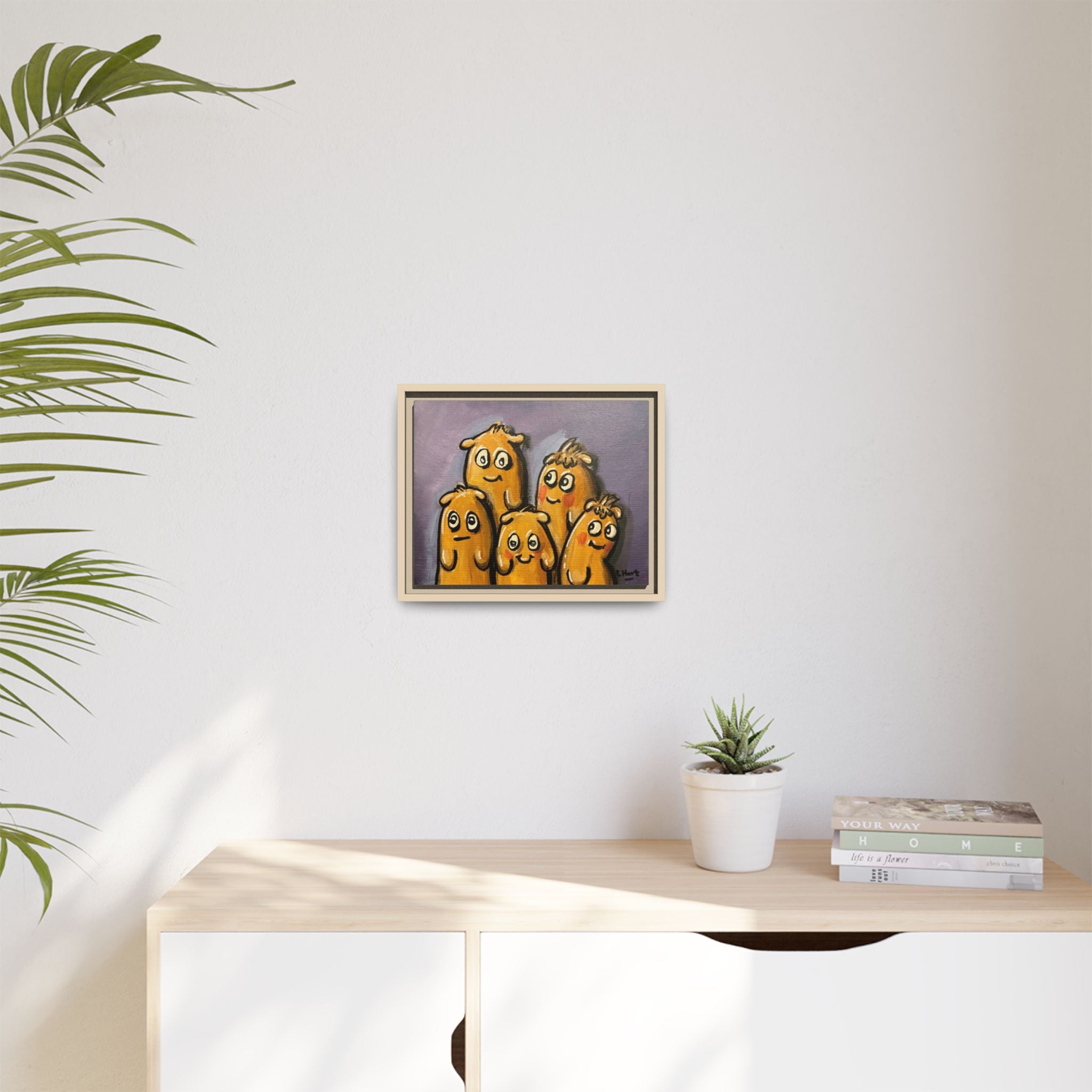 Whimsical Family Monsters Matte Canvas Framed Wall Art