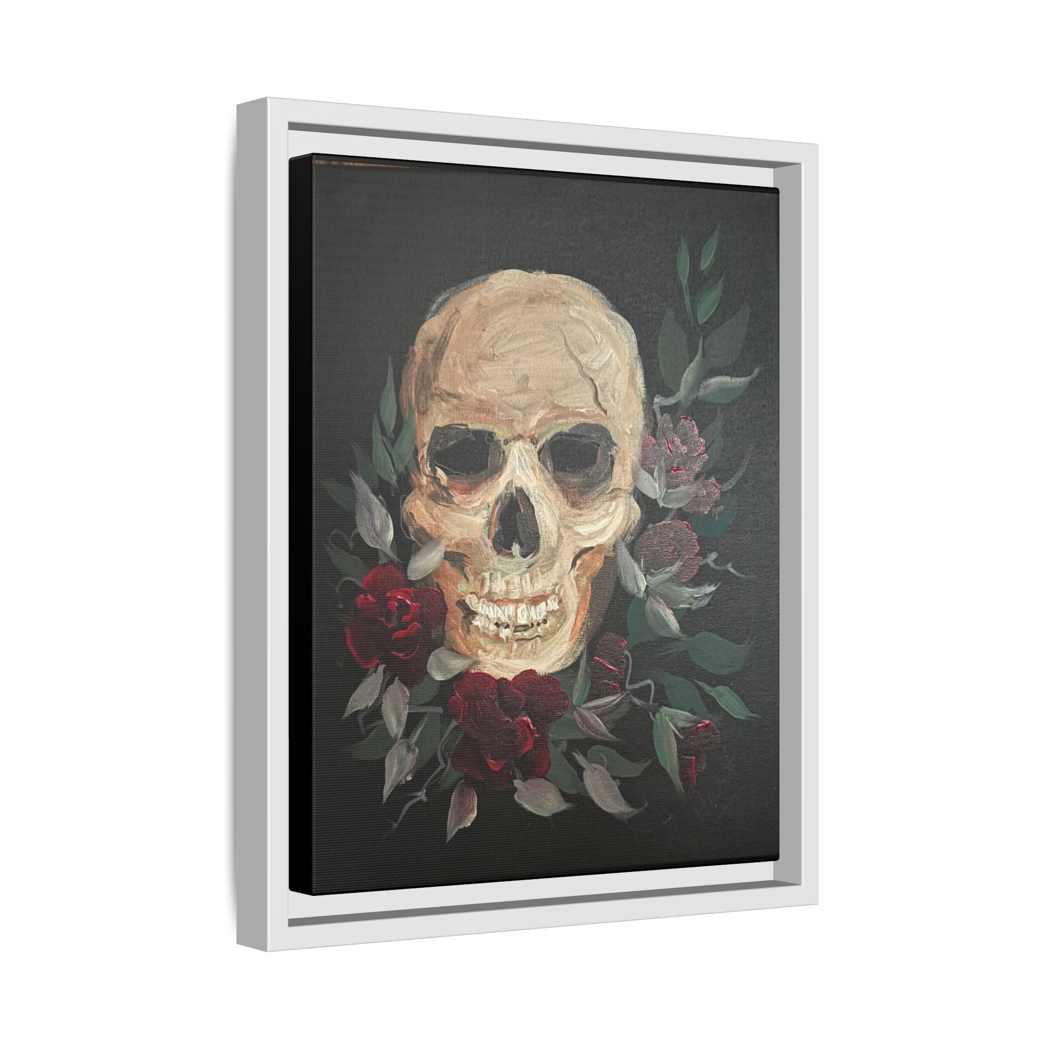 Framed Matte Canvas Skull & Roses Wall Art — Dark Gothic Home Decor