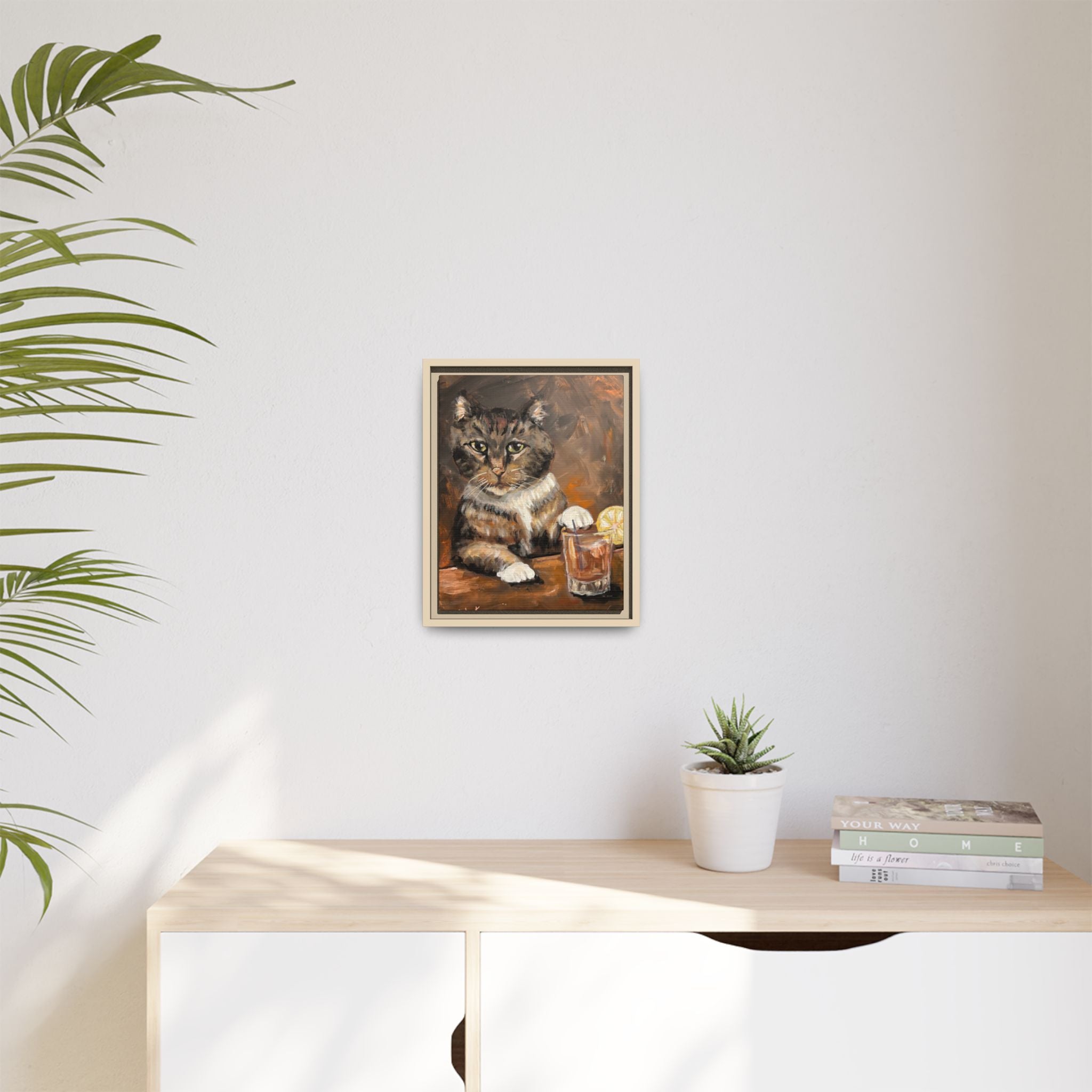 Tabby Cat With Drink - Matte Canvas Wall Art