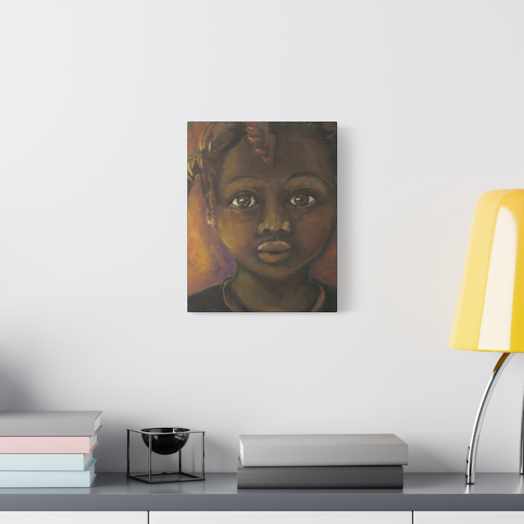 Afrocentric Portrait Matte Stretched Canvas – Soulful Child Face Wall Art