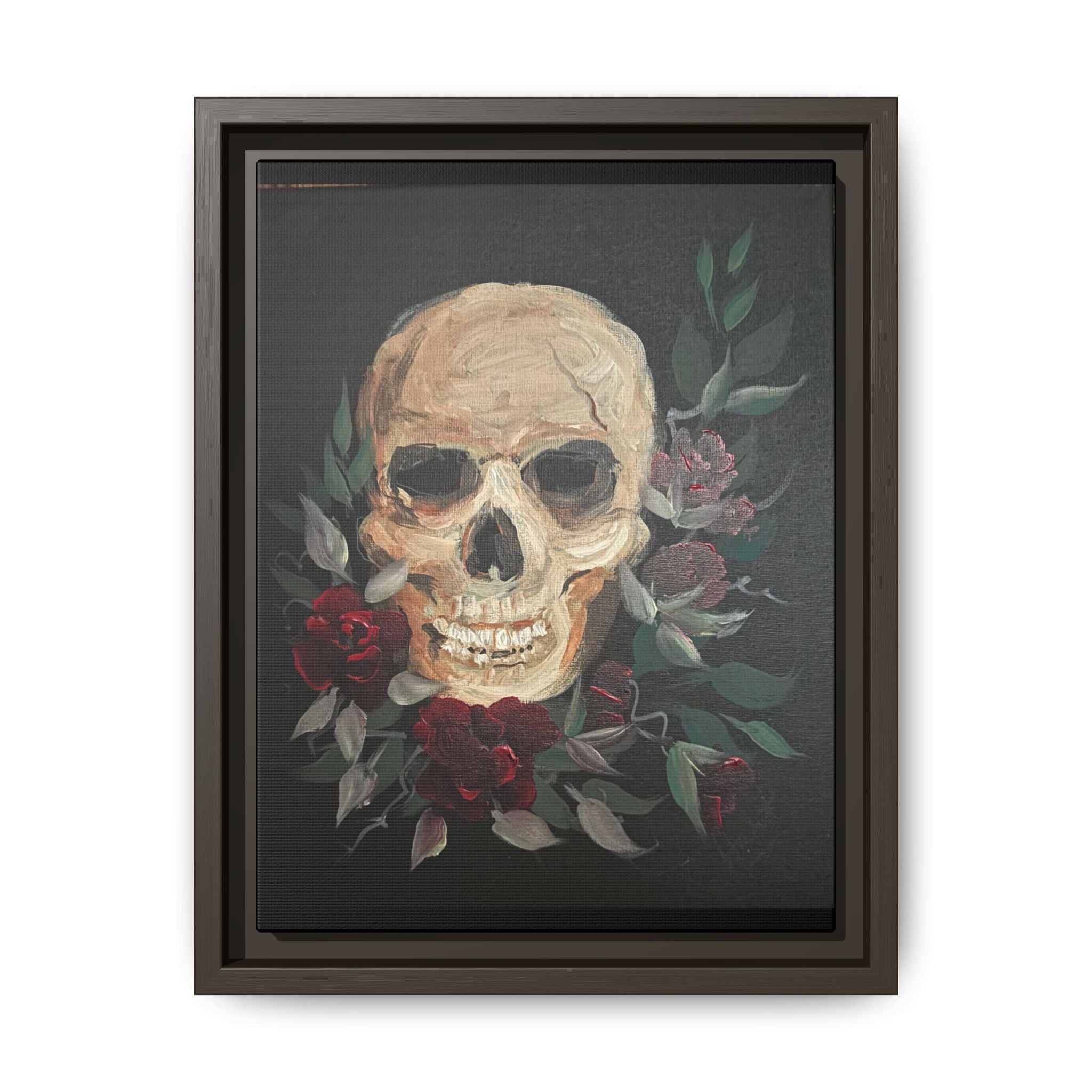 Framed Matte Canvas Skull & Roses Wall Art — Dark Gothic Home Decor