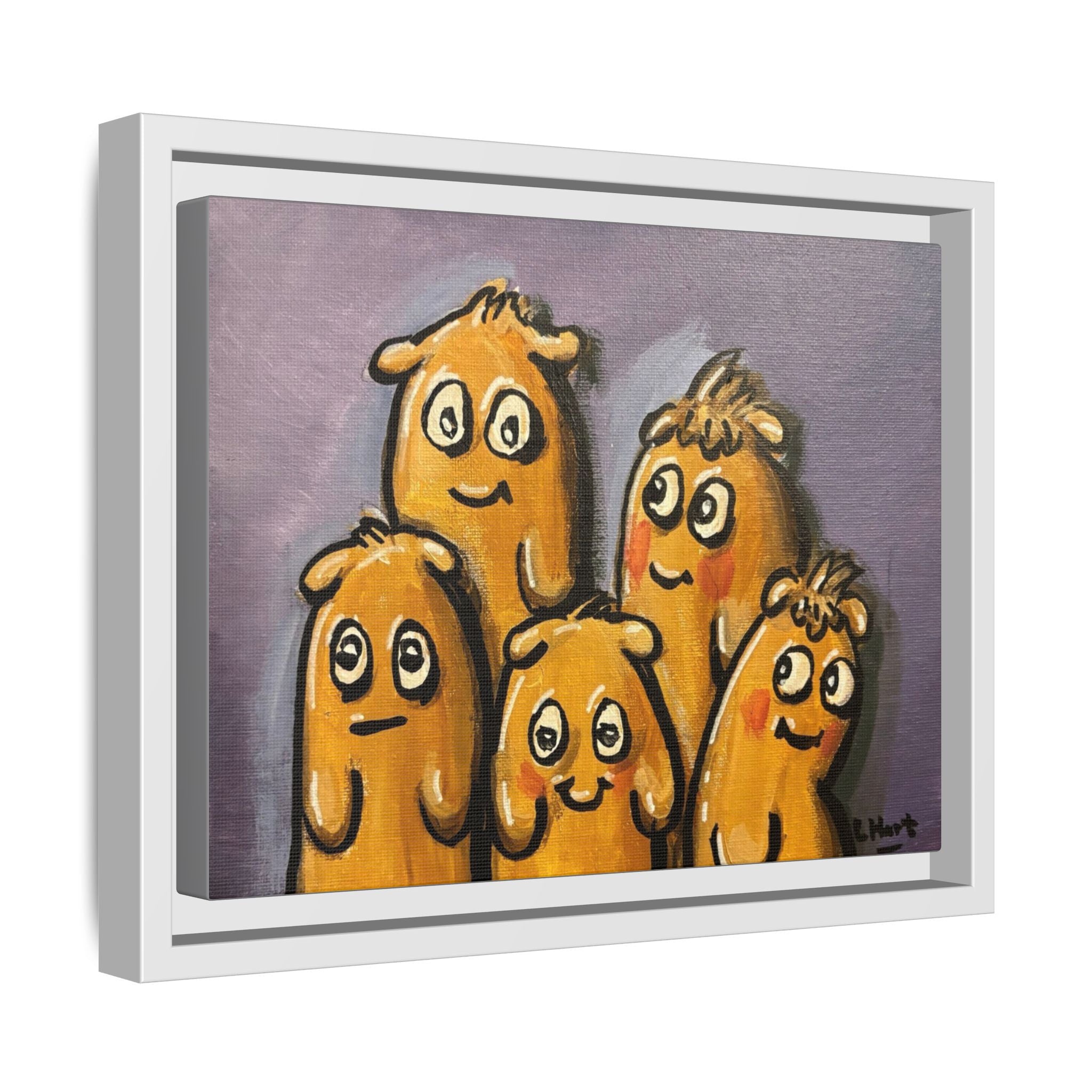 Whimsical Family Monsters Matte Canvas Framed Wall Art