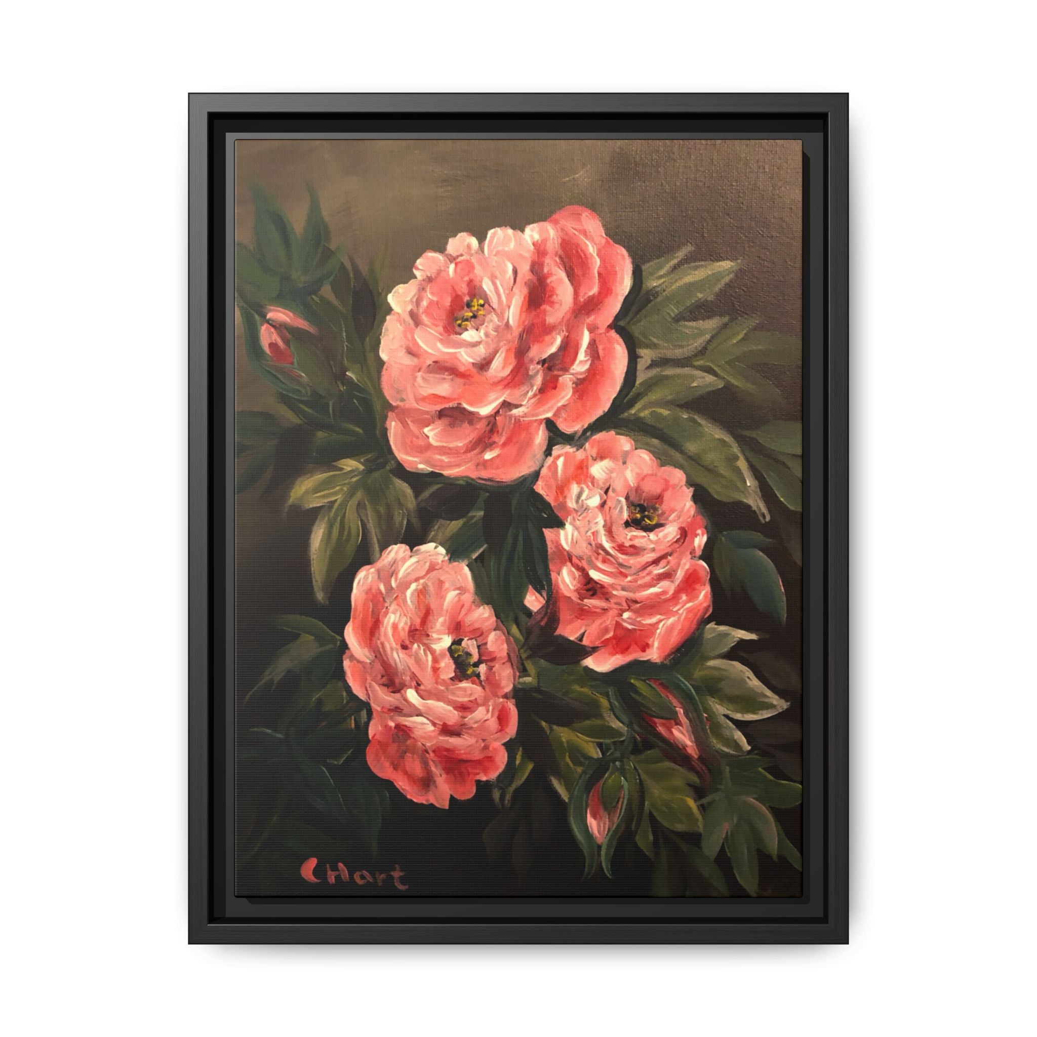 Framed Floral Canvas Art — Pink Peonies Matte Print