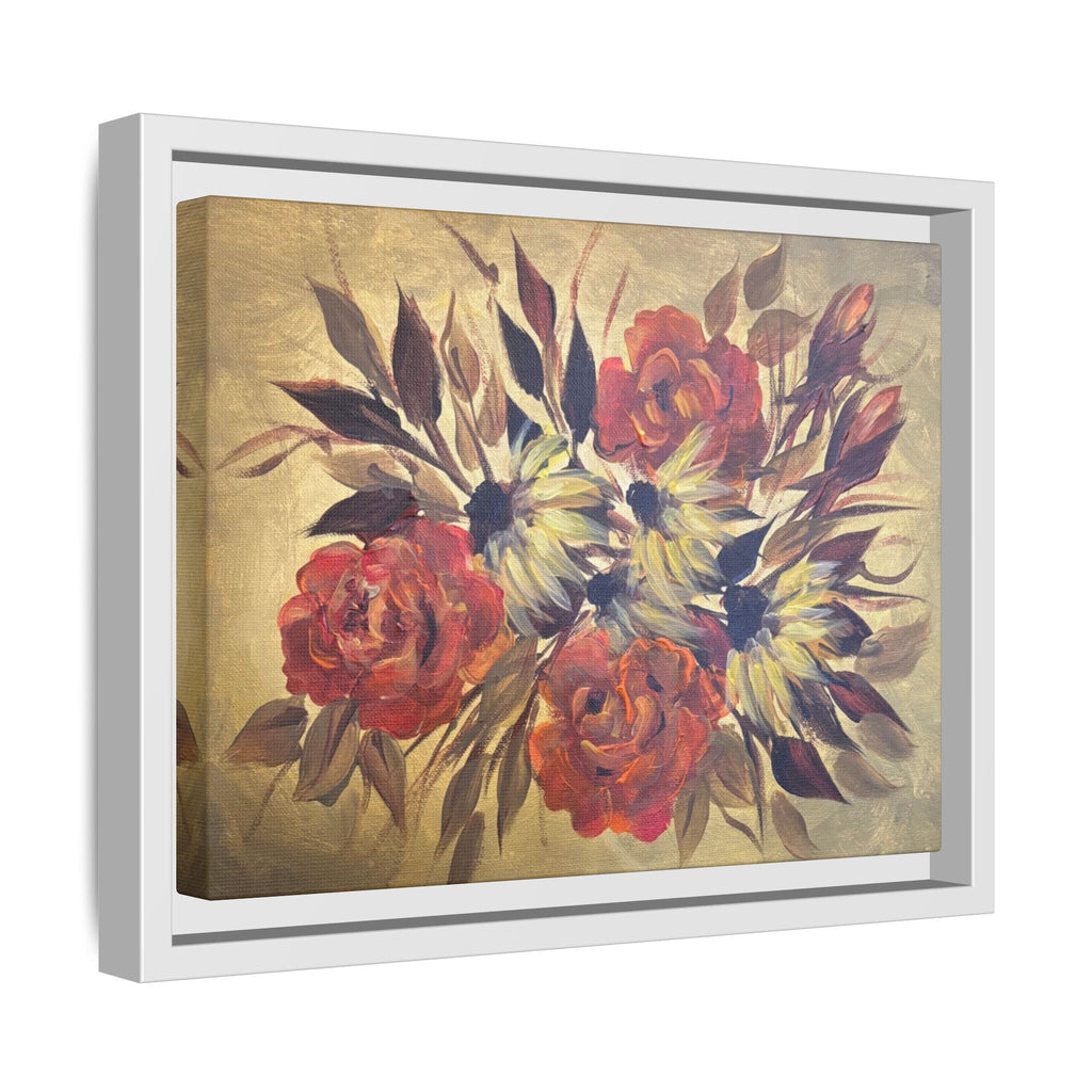 Framed Floral Canvas Wall Art — Vintage Rose Bouquet Matte Print
