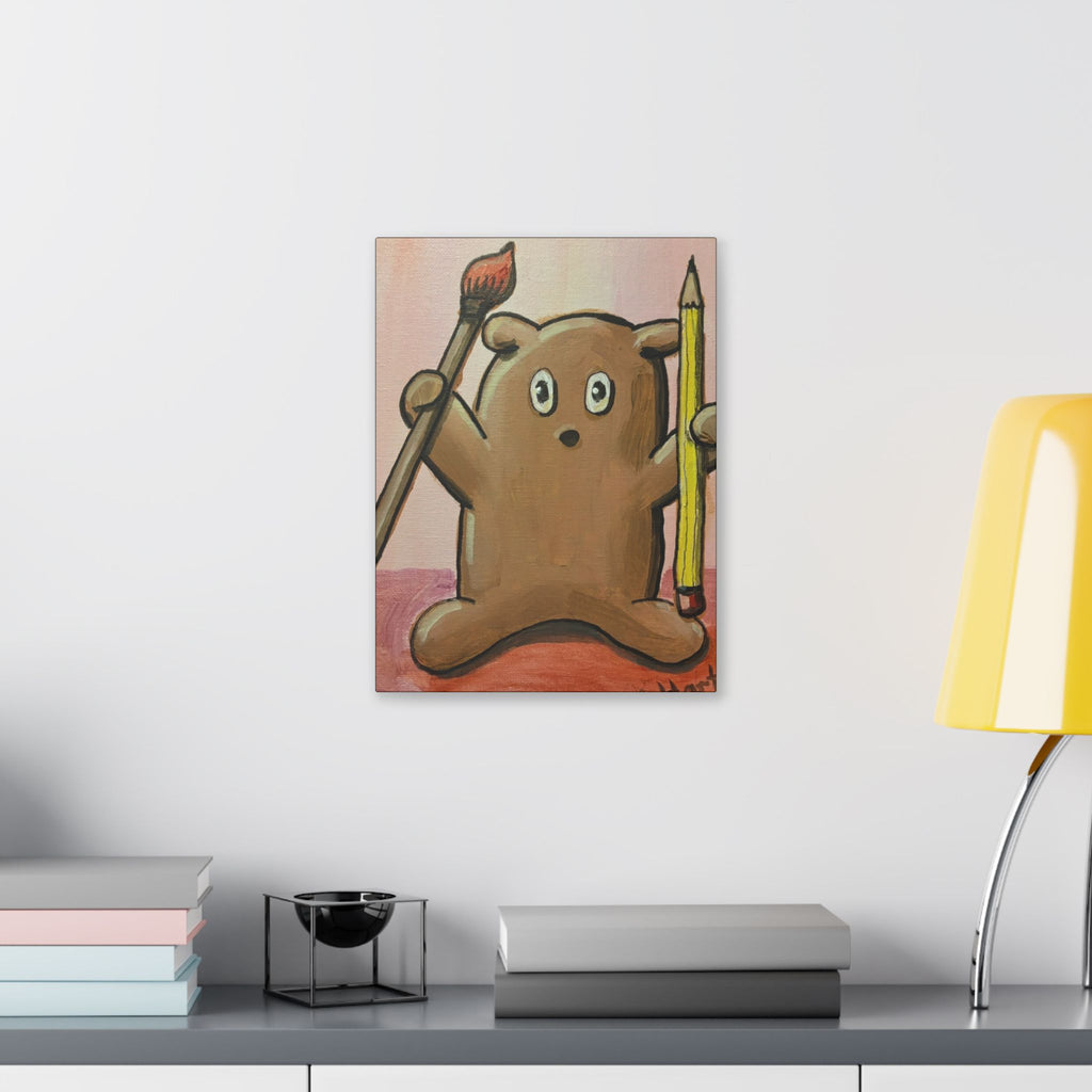 Cute Bear Artist Canvas Print — Whimsical Kids Room Wall Art