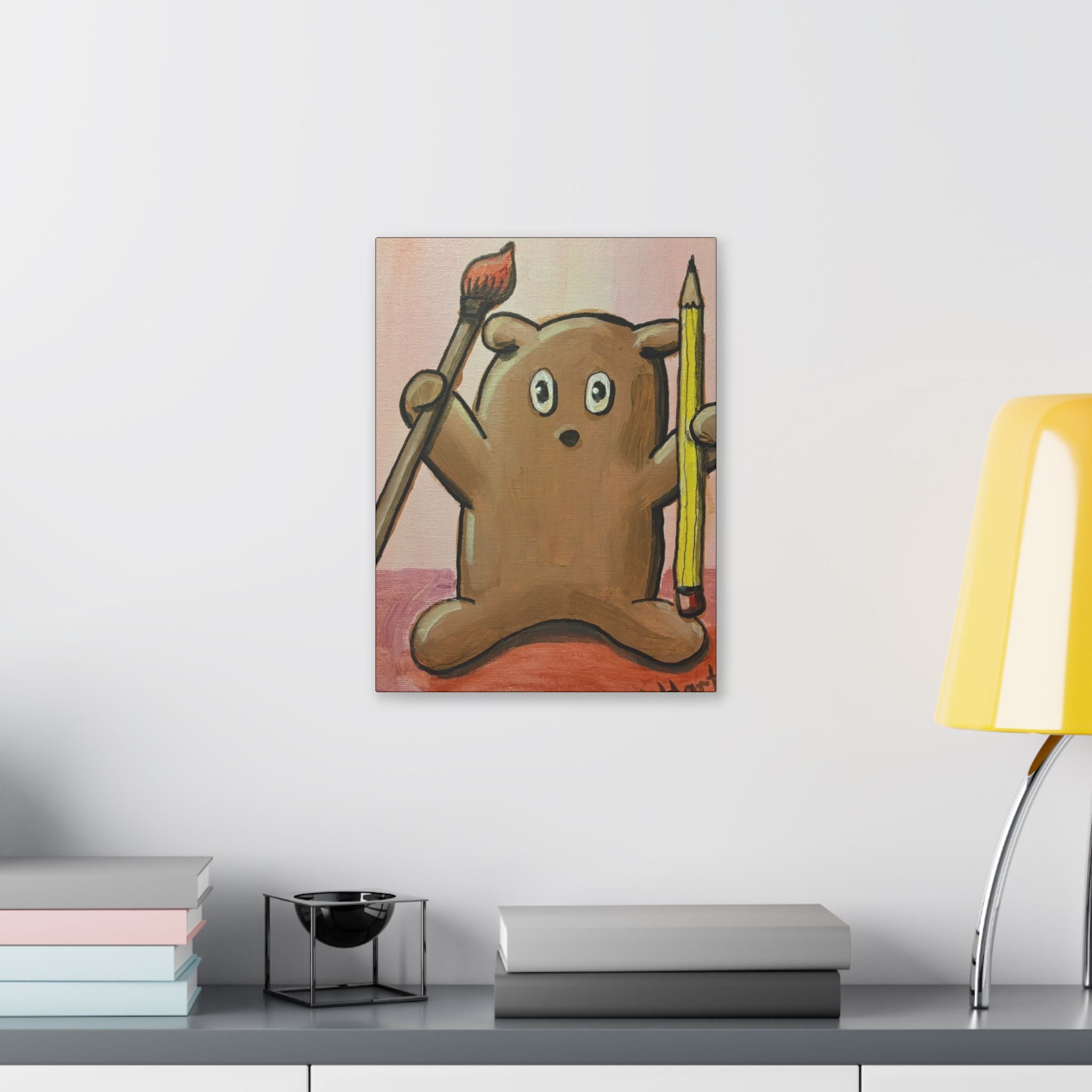 Cute Bear Artist Canvas Print — Whimsical Kids Room Wall Art