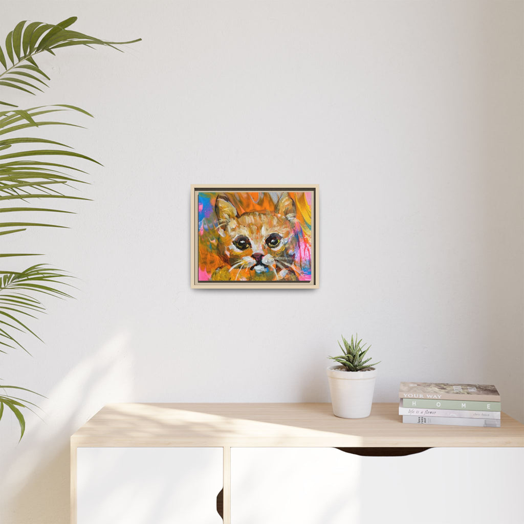 Framed Matte Canvas: Colorful Abstract Ginger Cat Wall Art