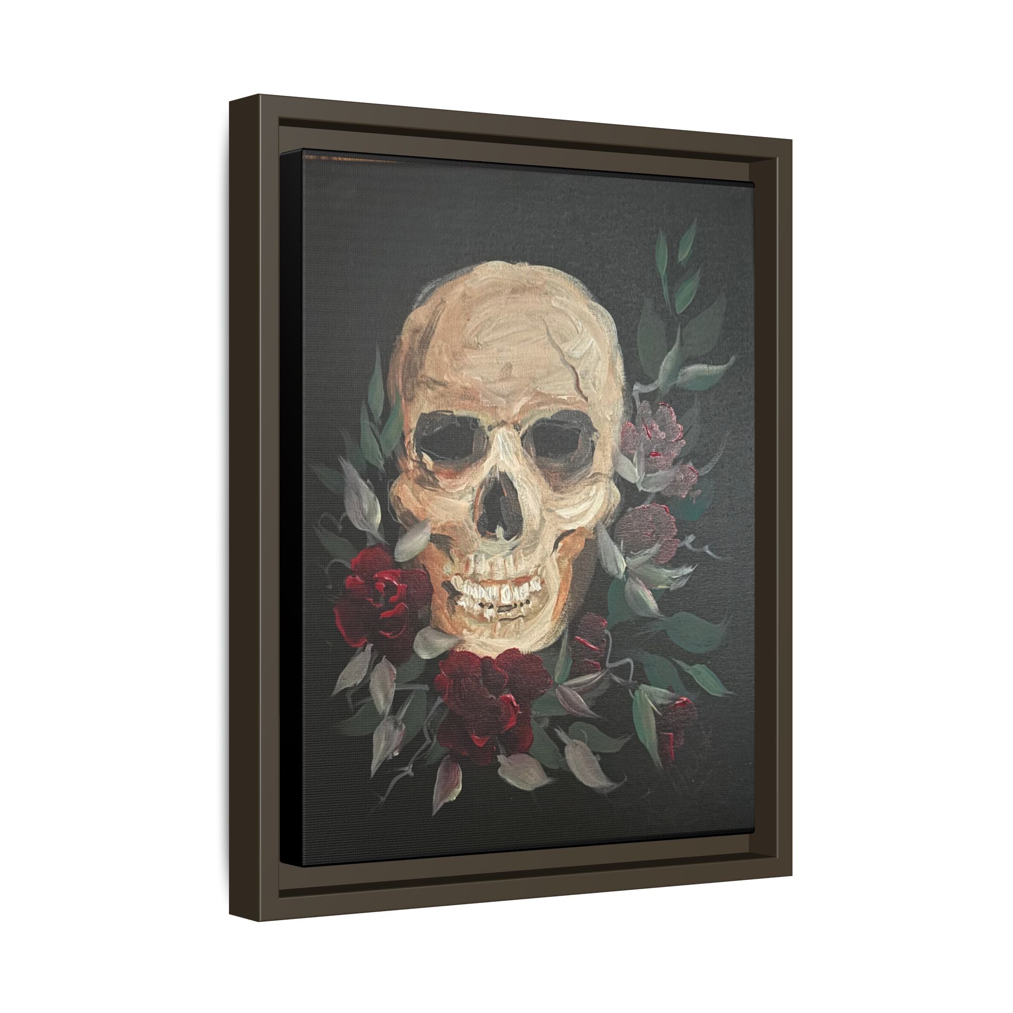 Framed Matte Canvas Skull & Roses Wall Art — Dark Gothic Home Decor