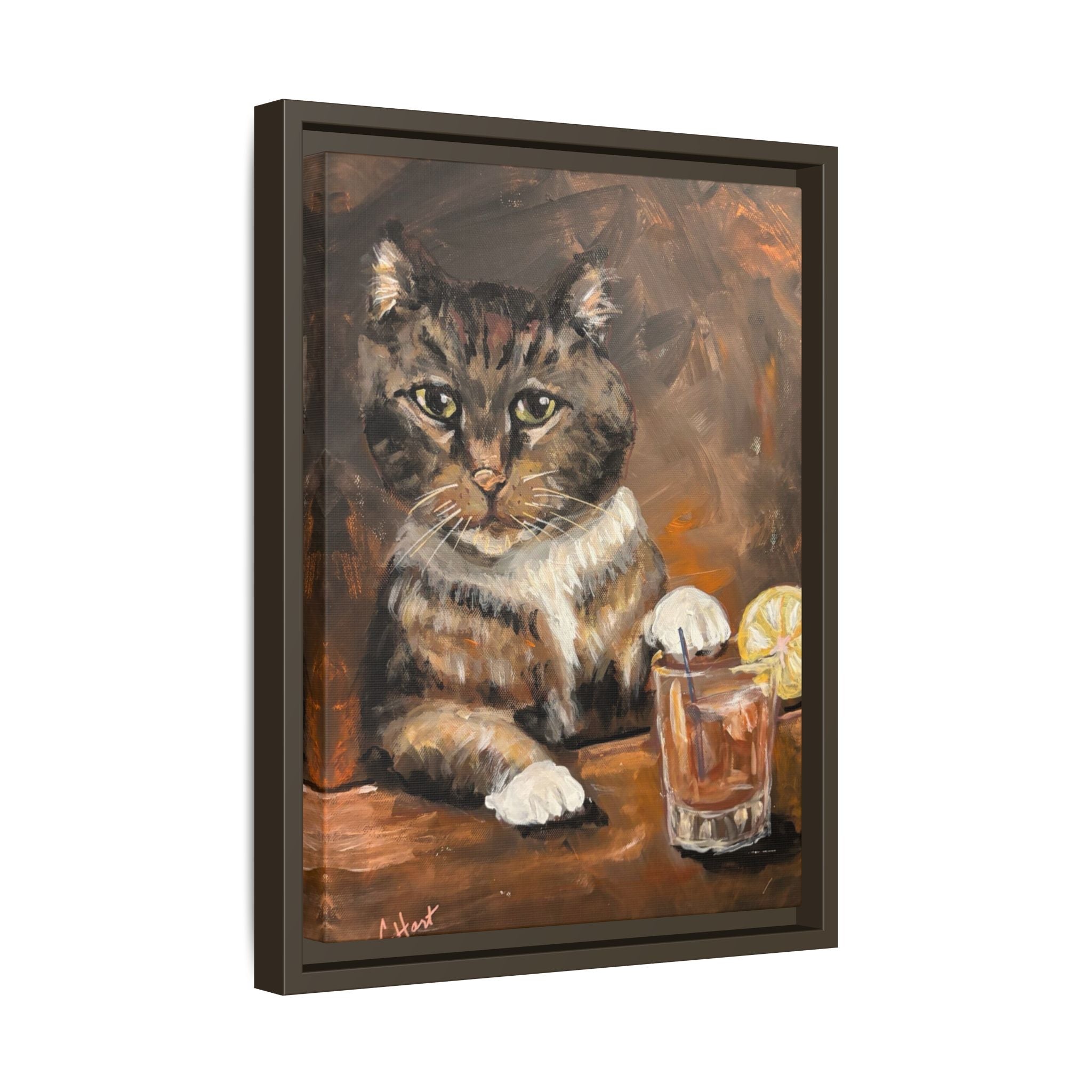 Tabby Cat With Drink - Matte Canvas Wall Art