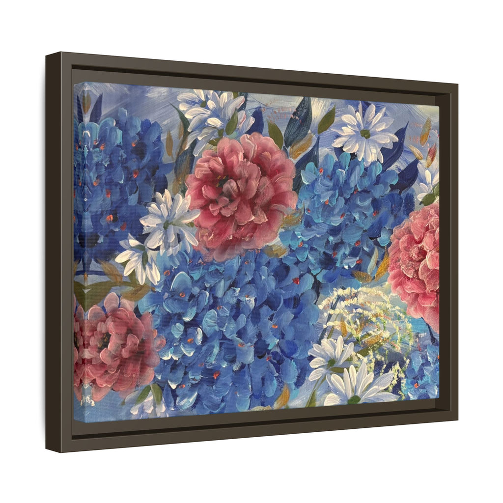 Cool Blue Framed Floral Canvas Print — Blue Hydrangea & Pink Peony Wall Art