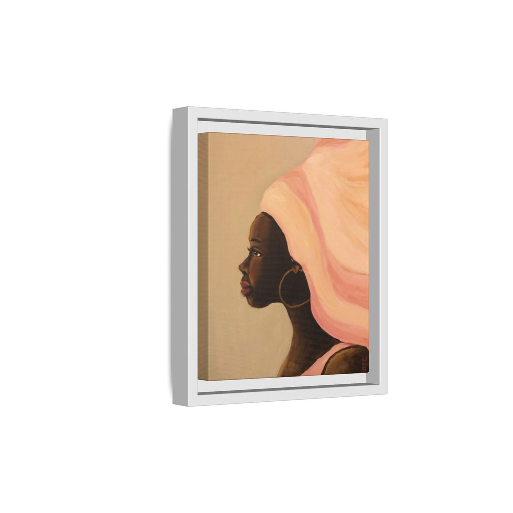 Framed Matte Canvas Art – Elegant African Woman Portrait (Pink Headwrap)
