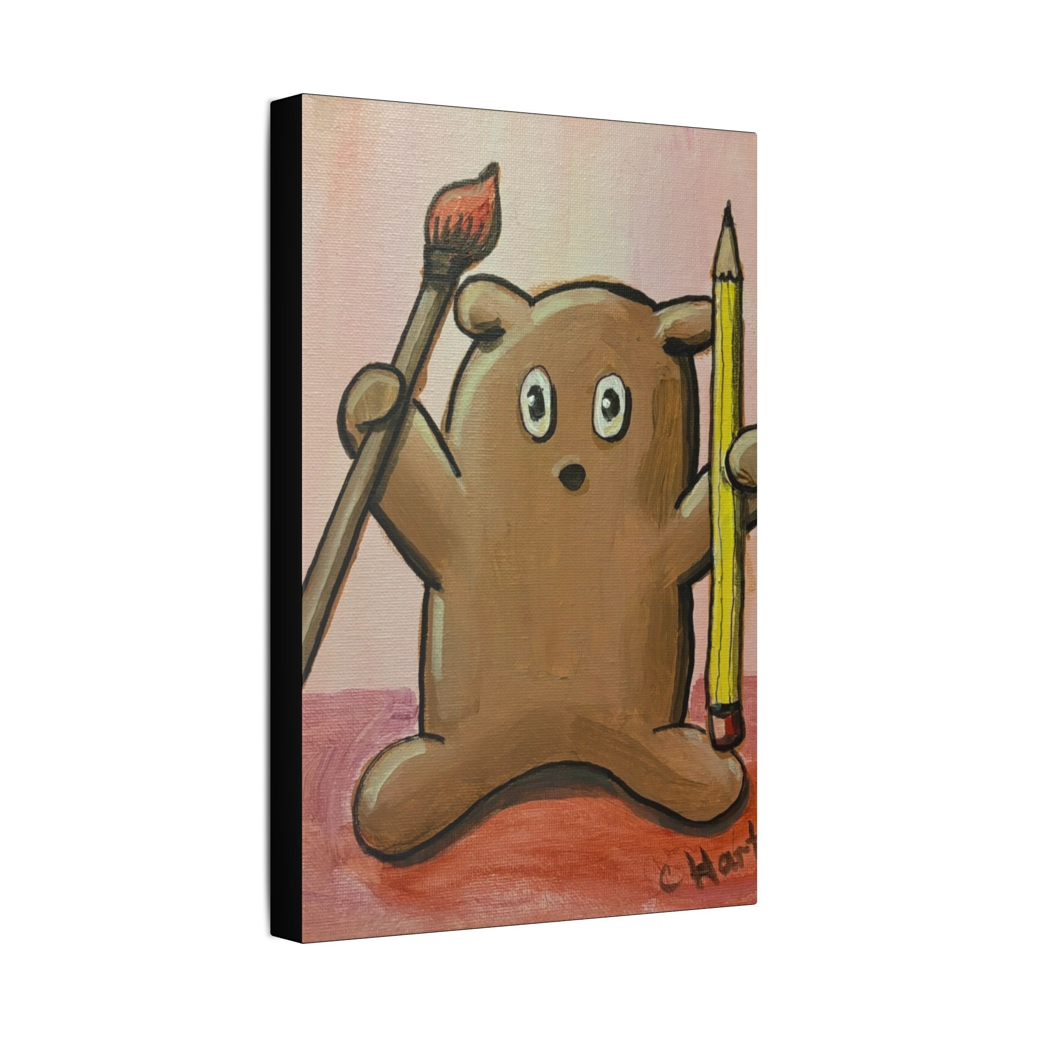 Cute Bear Artist Canvas Print — Whimsical Kids Room Wall Art