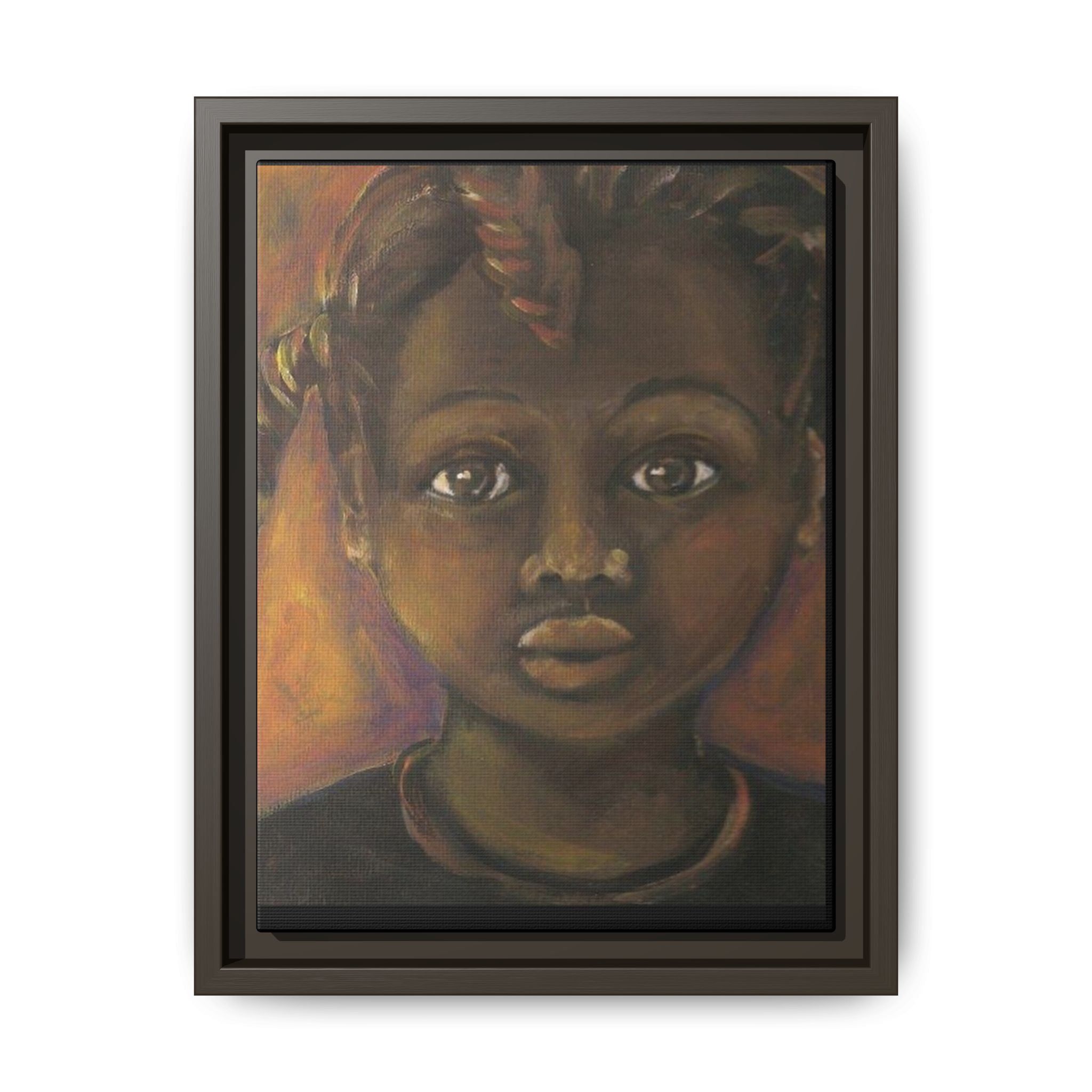 Framed Matte Canvas Portrait – African American Child Wall Art, Warm Earthtone Nursery Décor