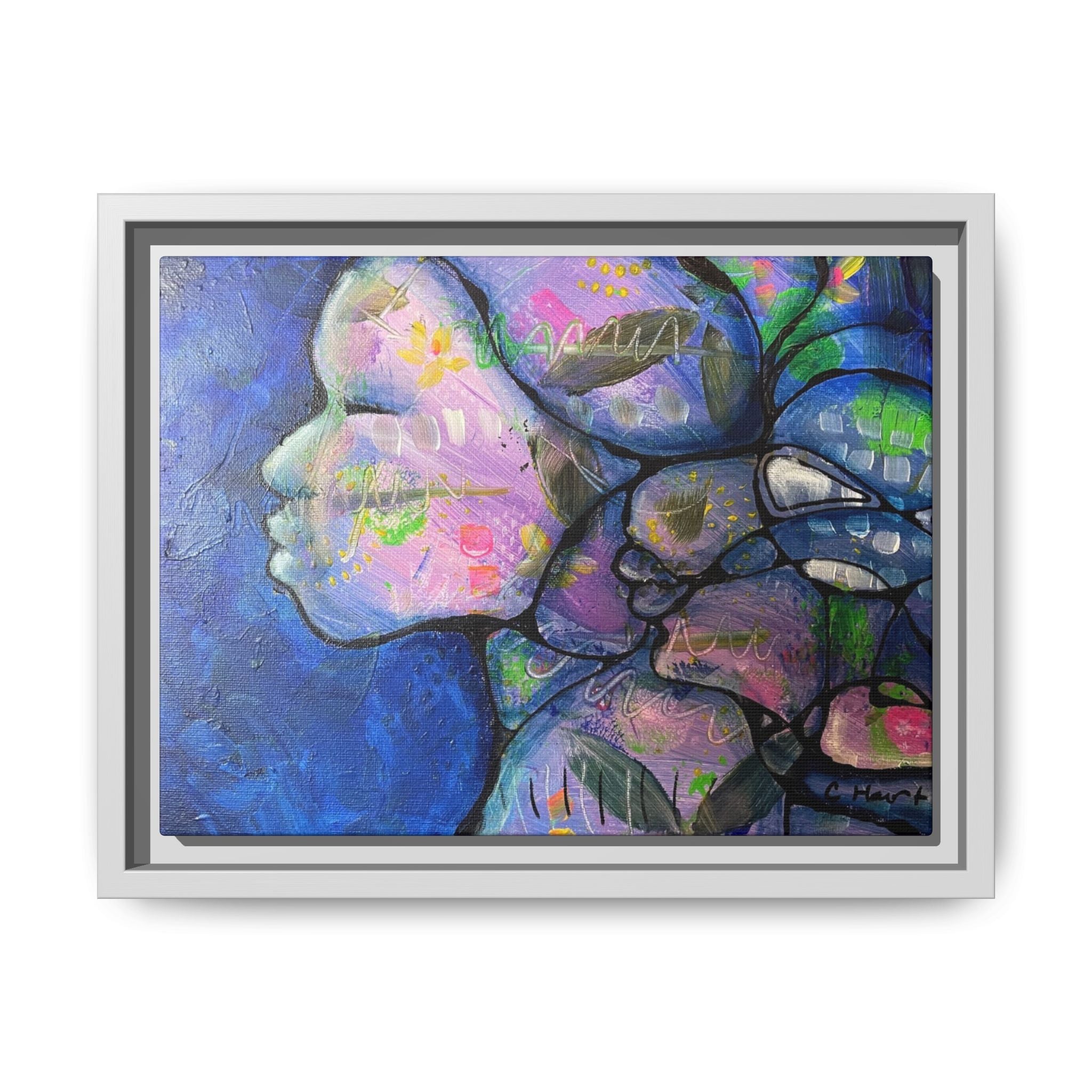 Abstract Woman Framed Matte Canvas Art — Colorful Abstract Profile Portrait