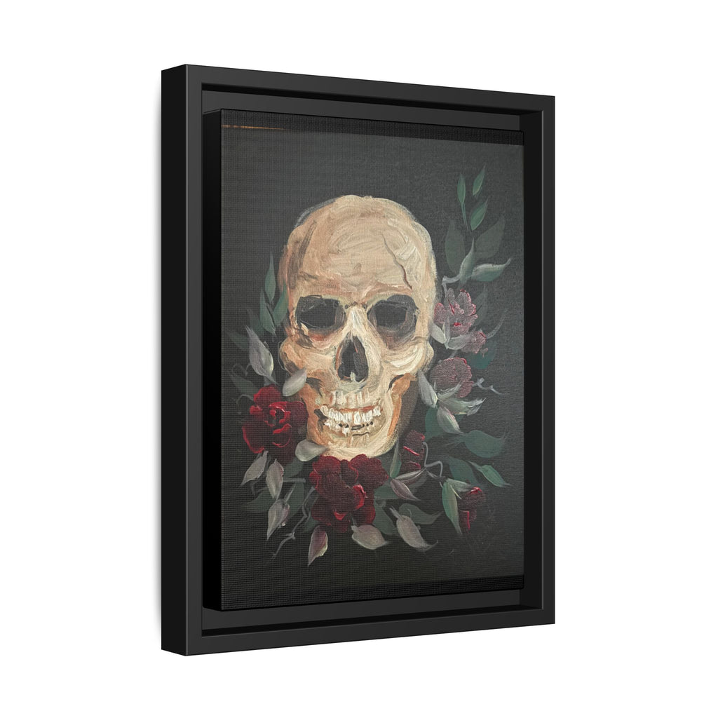 Framed Matte Canvas Skull & Roses Wall Art — Dark Gothic Home Decor