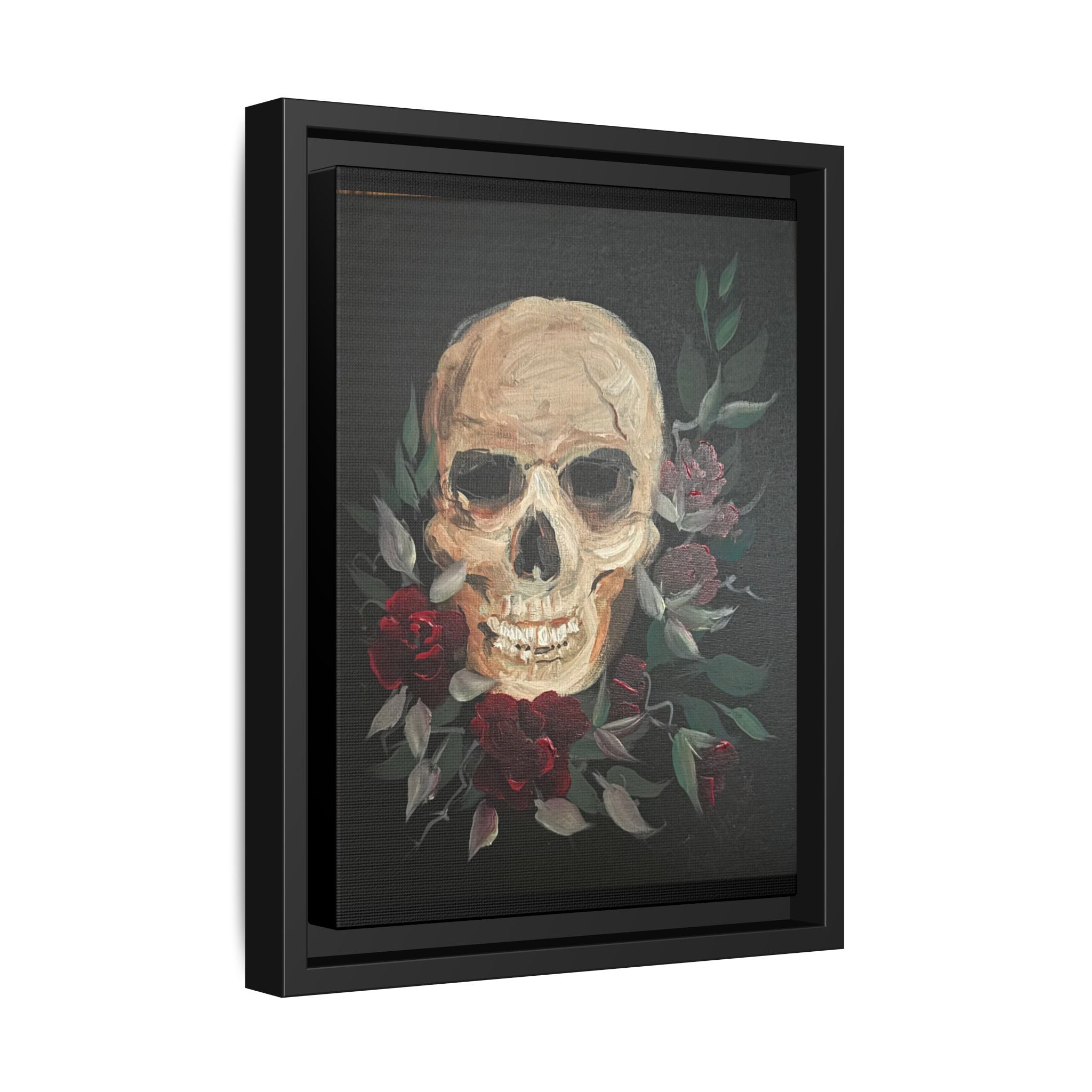 Framed Matte Canvas Skull & Roses Wall Art — Dark Gothic Home Decor