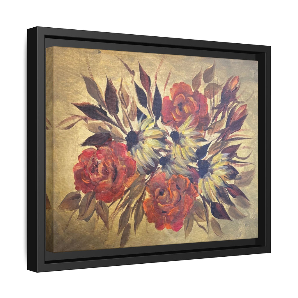 Framed Floral Canvas Wall Art — Vintage Rose Bouquet Matte Print
