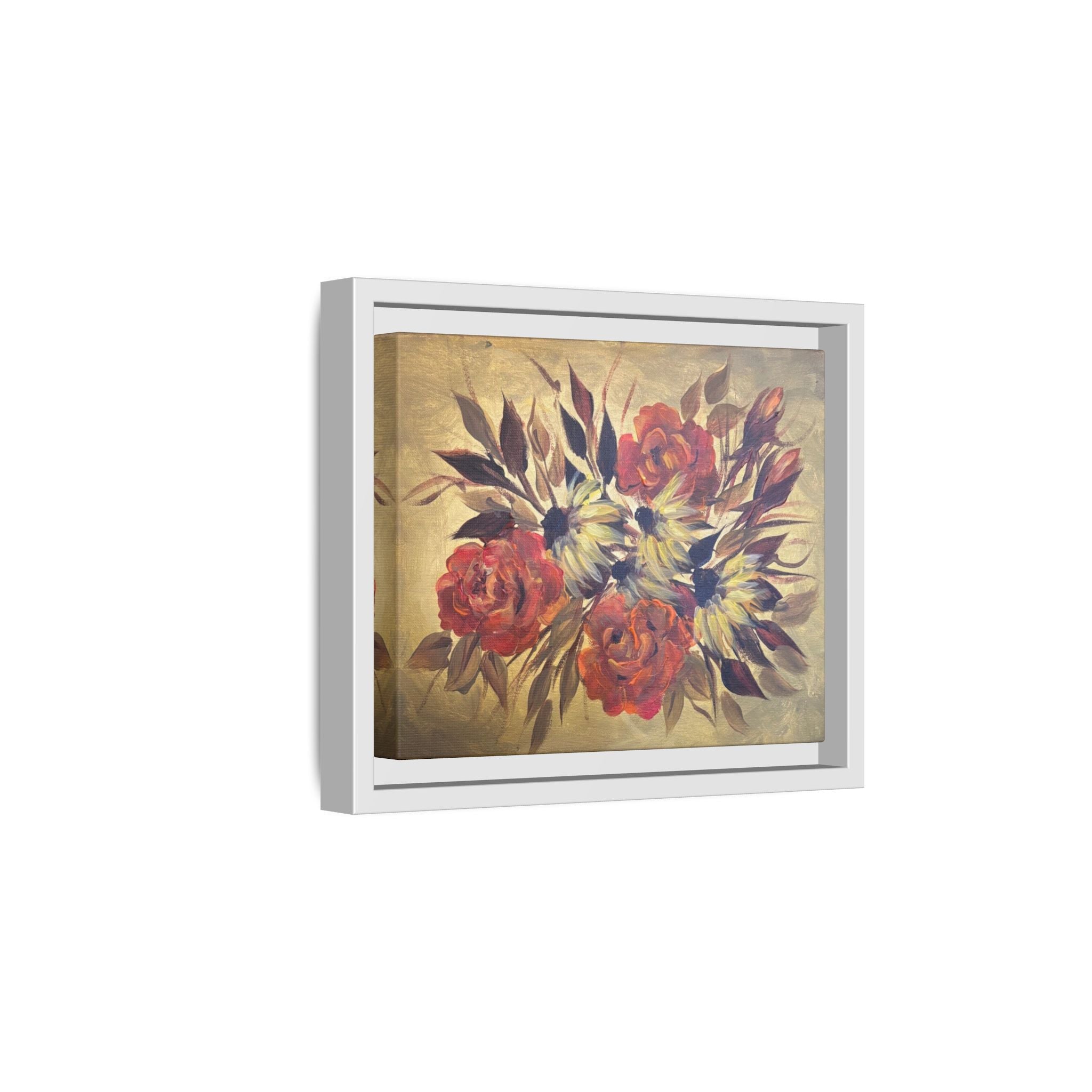 Framed Floral Canvas Wall Art — Vintage Rose Bouquet Matte Print