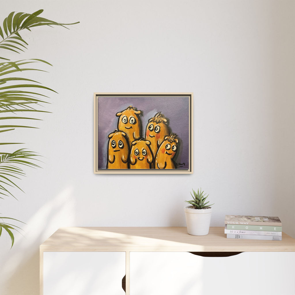 Whimsical Family Monsters Matte Canvas Framed Wall Art