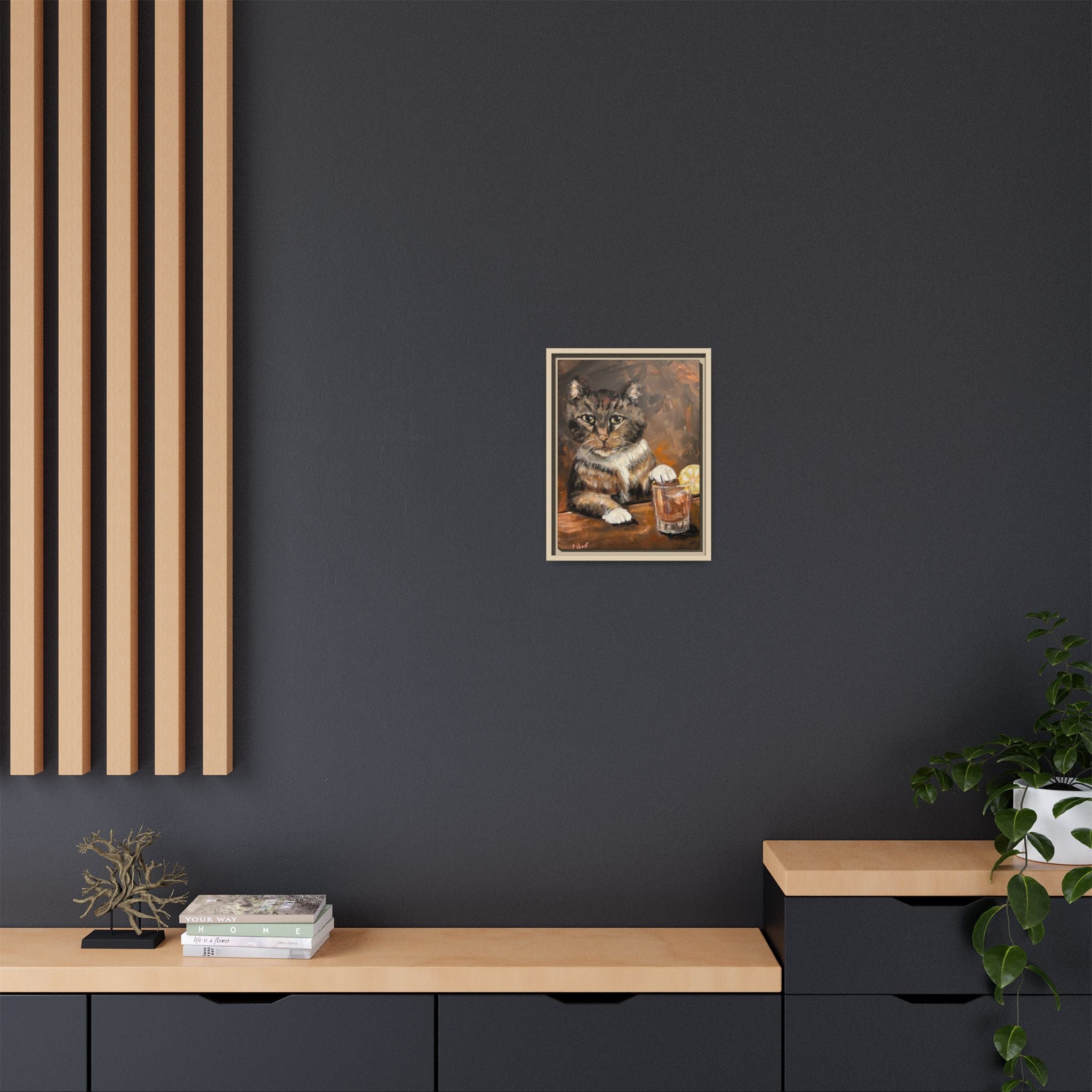 Tabby Cat With Drink - Matte Canvas Wall Art