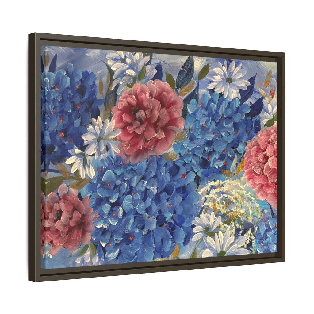 Cool Blue Framed Floral Canvas Print — Blue Hydrangea & Pink Peony Wall Art