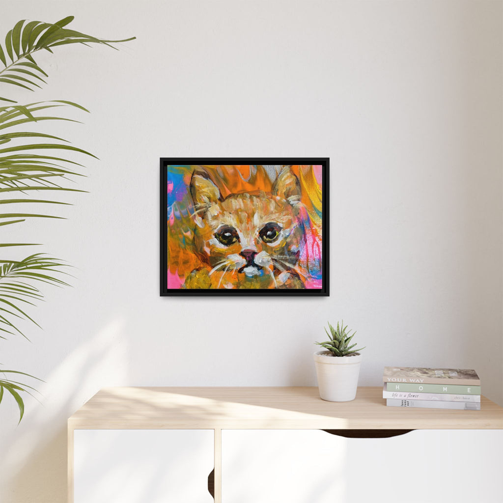 Framed Matte Canvas: Colorful Abstract Ginger Cat Wall Art