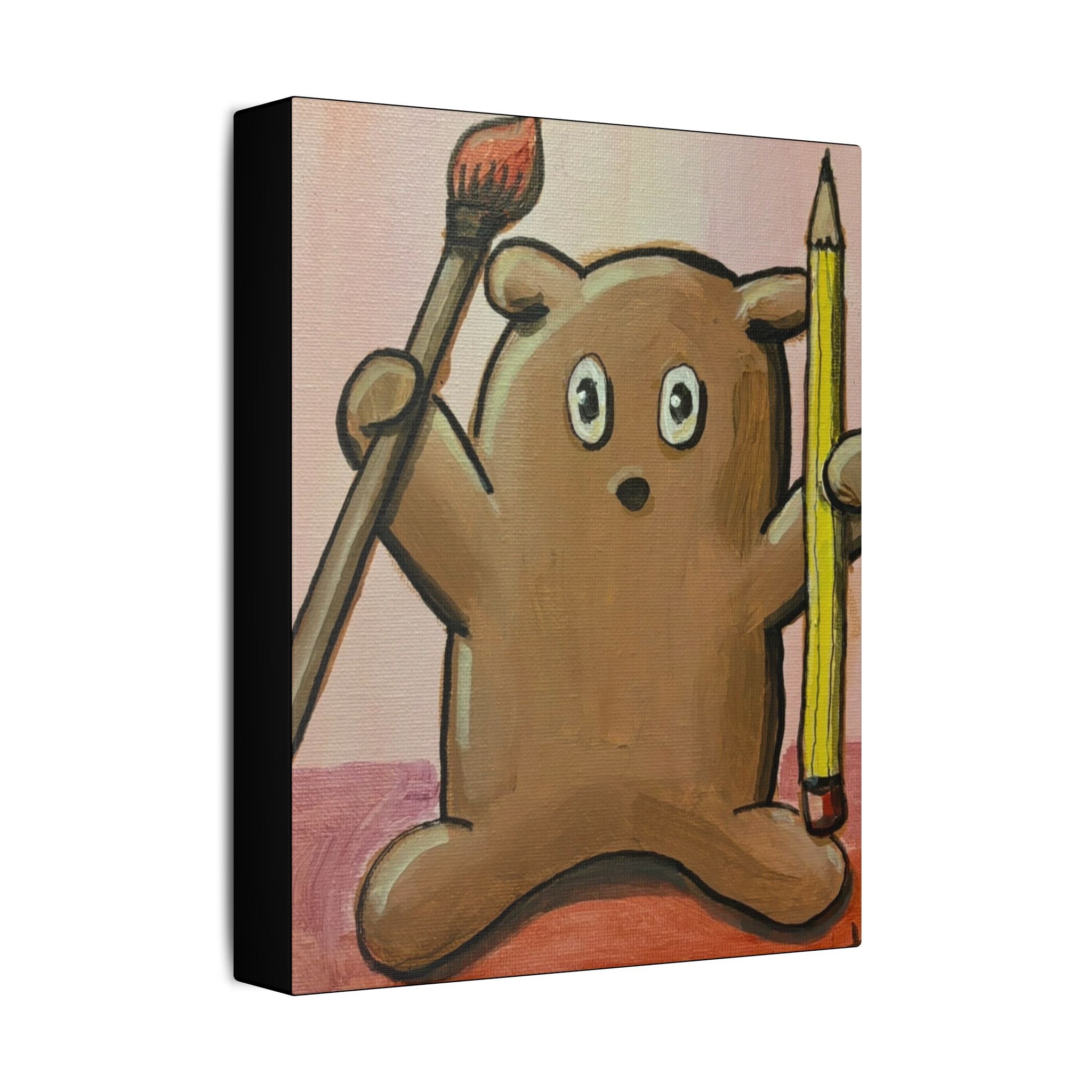 Cute Bear Artist Canvas Print — Whimsical Kids Room Wall Art