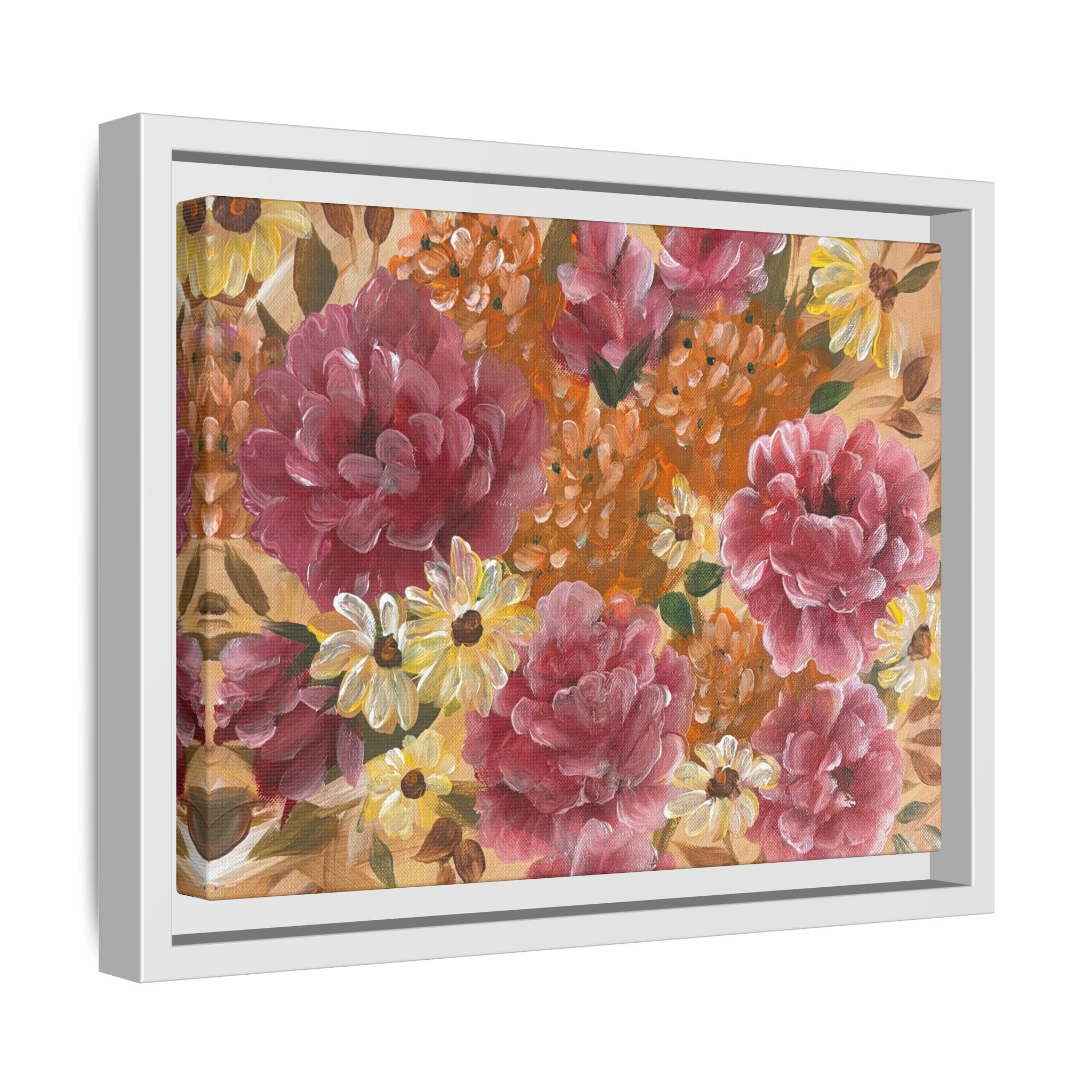 Warm Framed Floral Canvas Print — Vintage Pink Peonies Wall Art