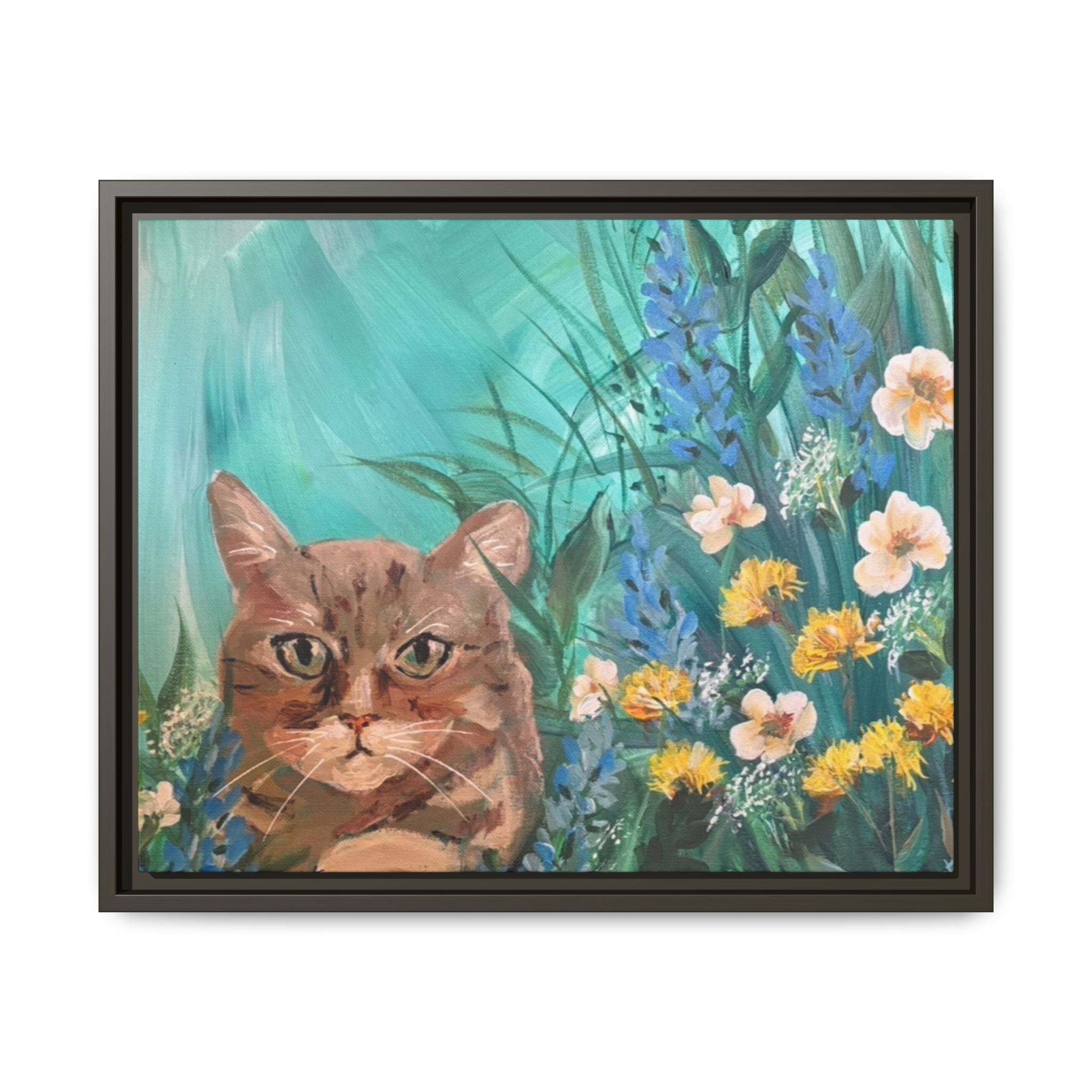 Framed Cat Portrait Canvas — Floral Wall Art