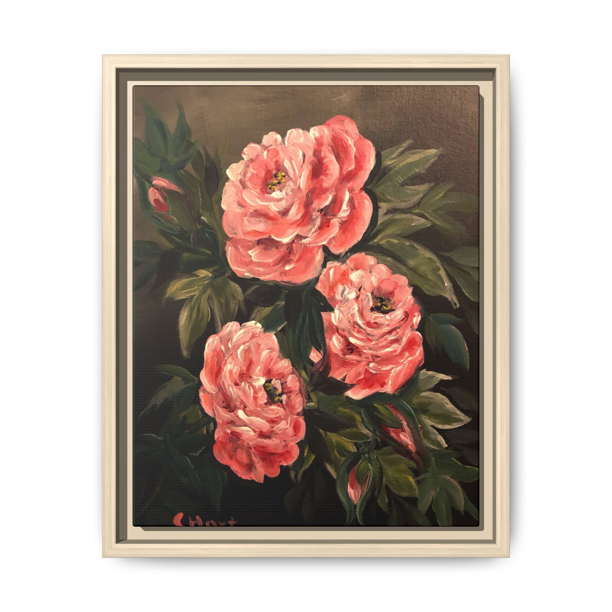 Framed Floral Canvas Art — Pink Peonies Matte Print