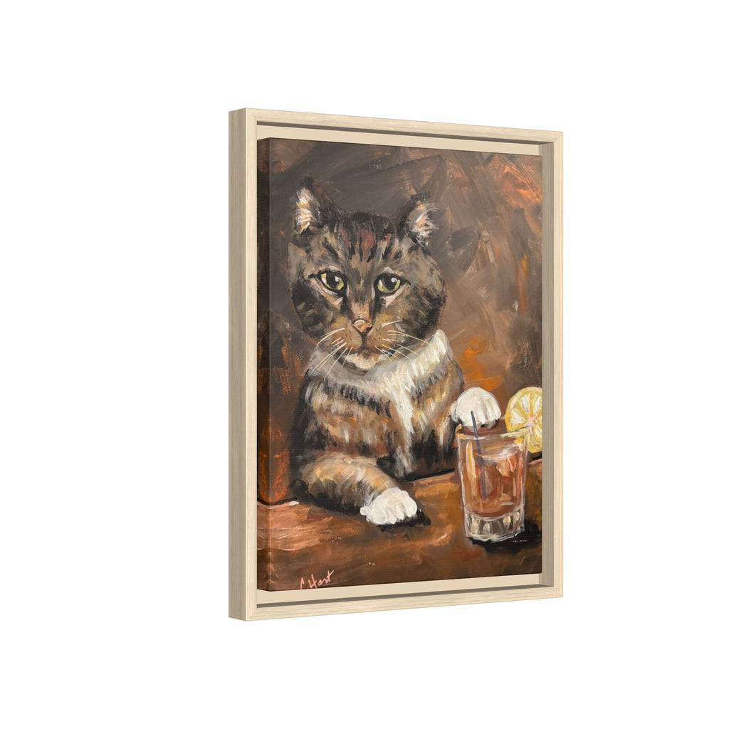 Tabby Cat With Drink - Matte Canvas Wall Art
