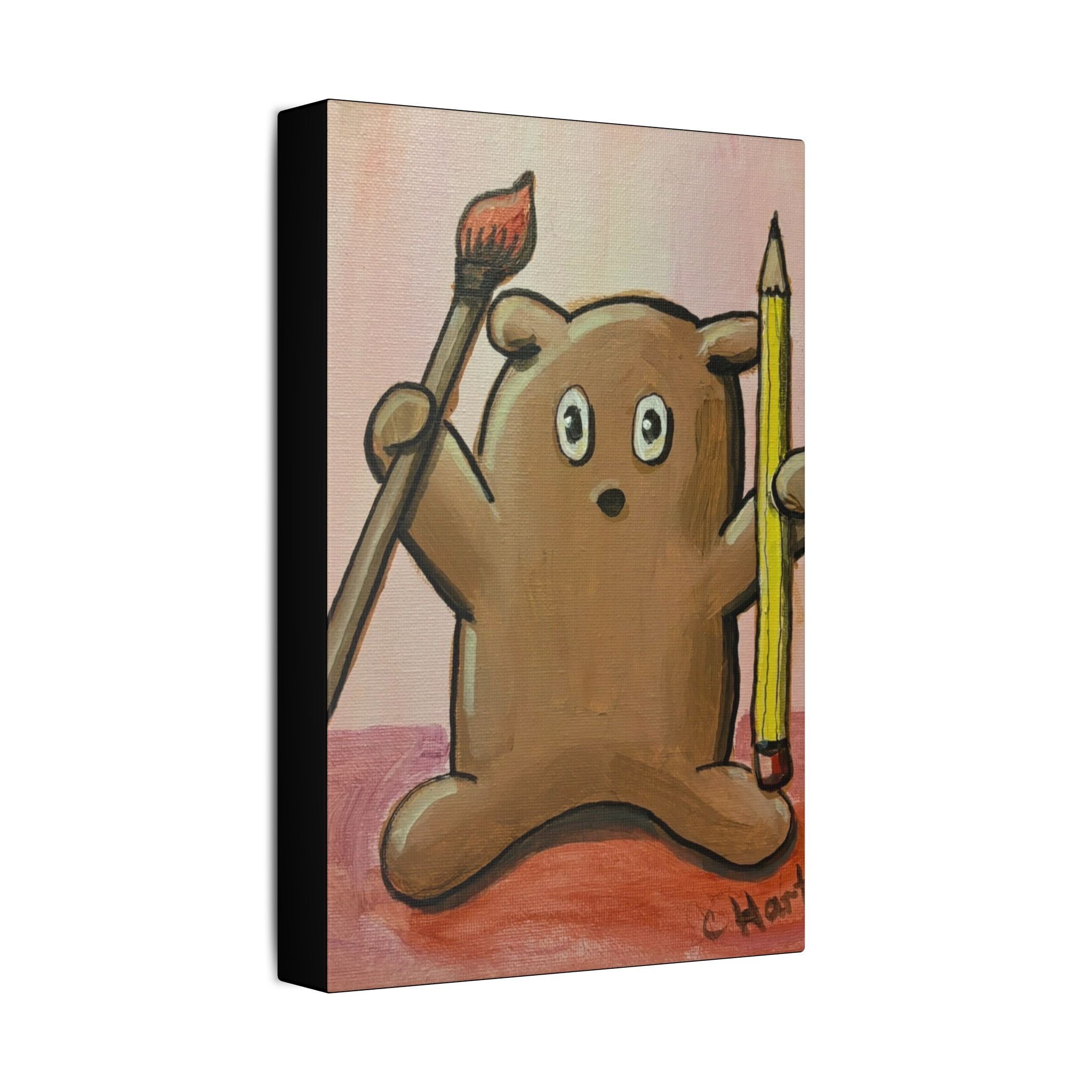 Cute Bear Artist Canvas Print — Whimsical Kids Room Wall Art