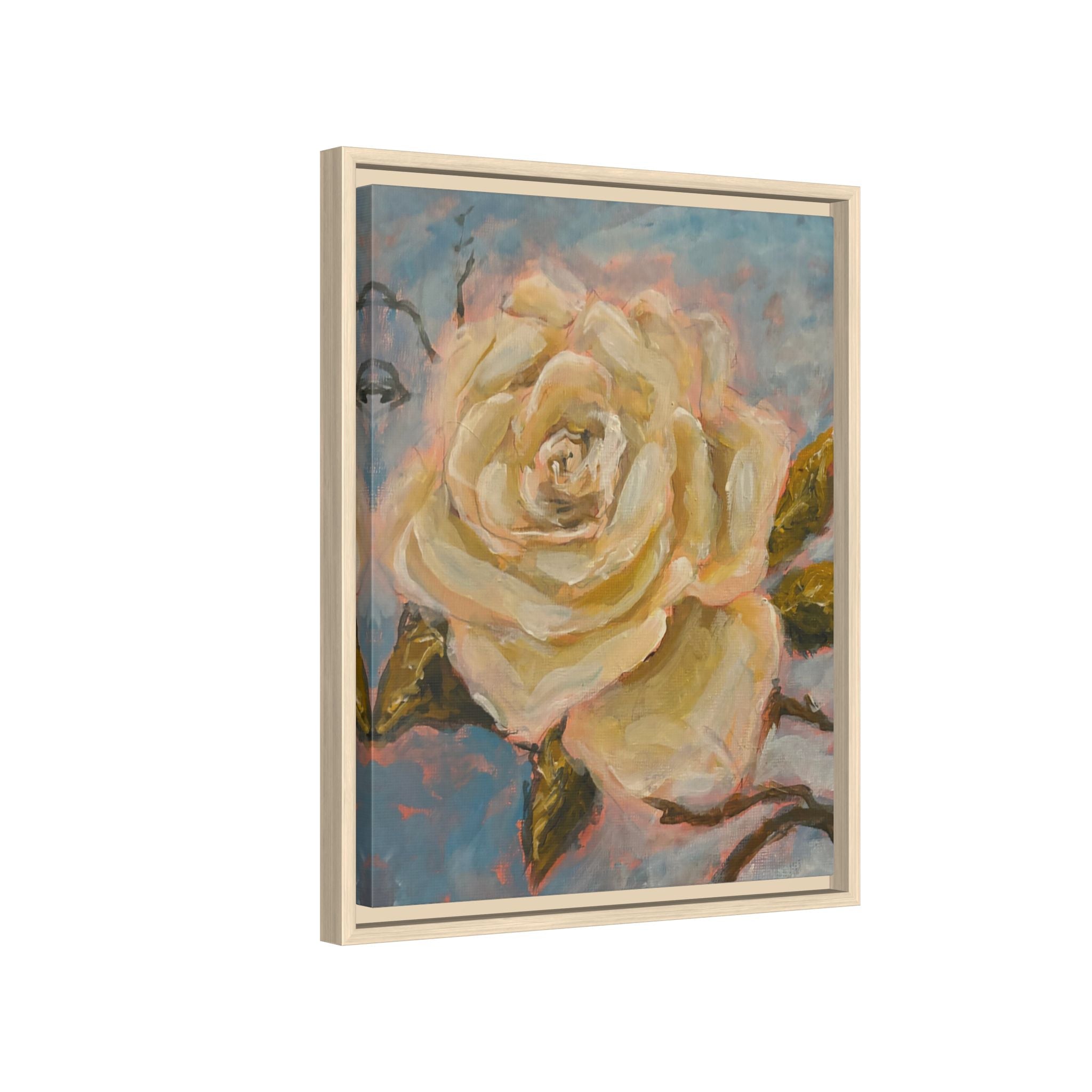 Warm White Rose Framed Matte Canvas - Vintage Rose Floral Wall Art