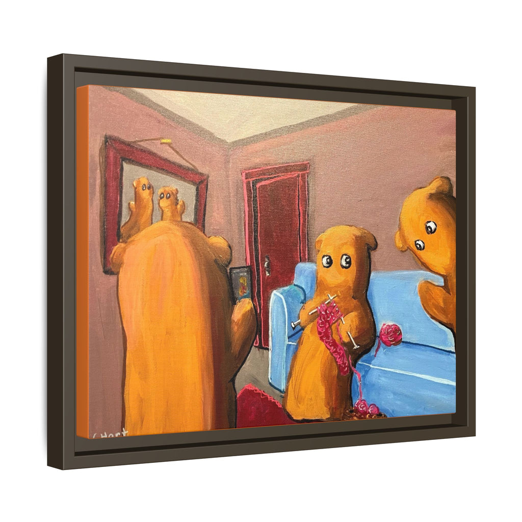Whimsical Bear Family Framed Canvas Art — Matte Multi-Color Wall Decor