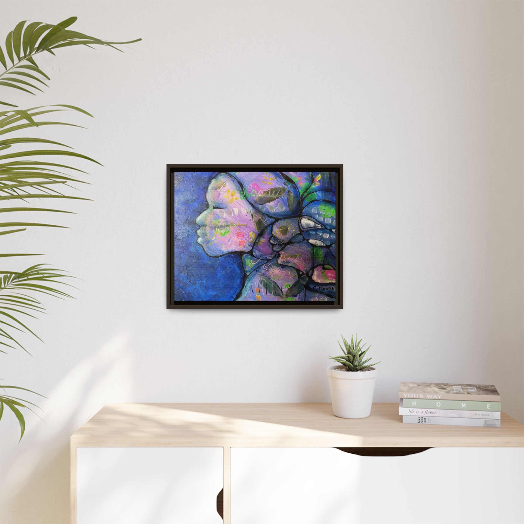 Abstract Woman Framed Matte Canvas Art — Colorful Abstract Profile Portrait