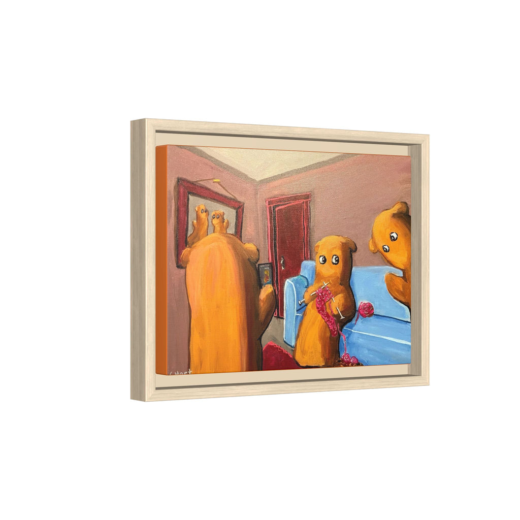 Whimsical Bear Family Framed Canvas Art — Matte Multi-Color Wall Decor