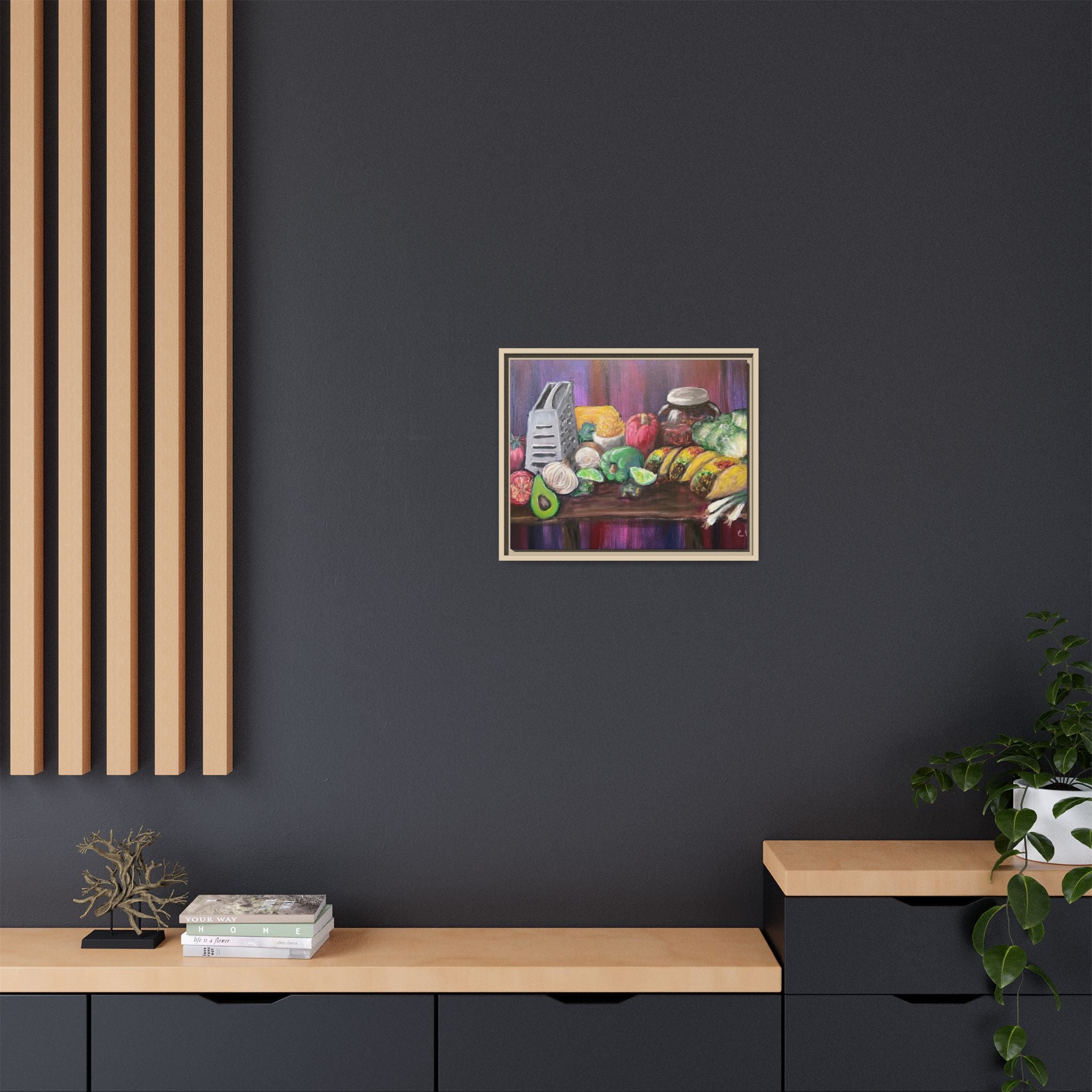 Taco Tuesday Framed Matte Canvas: Colorful Kitchen Still Life Painting