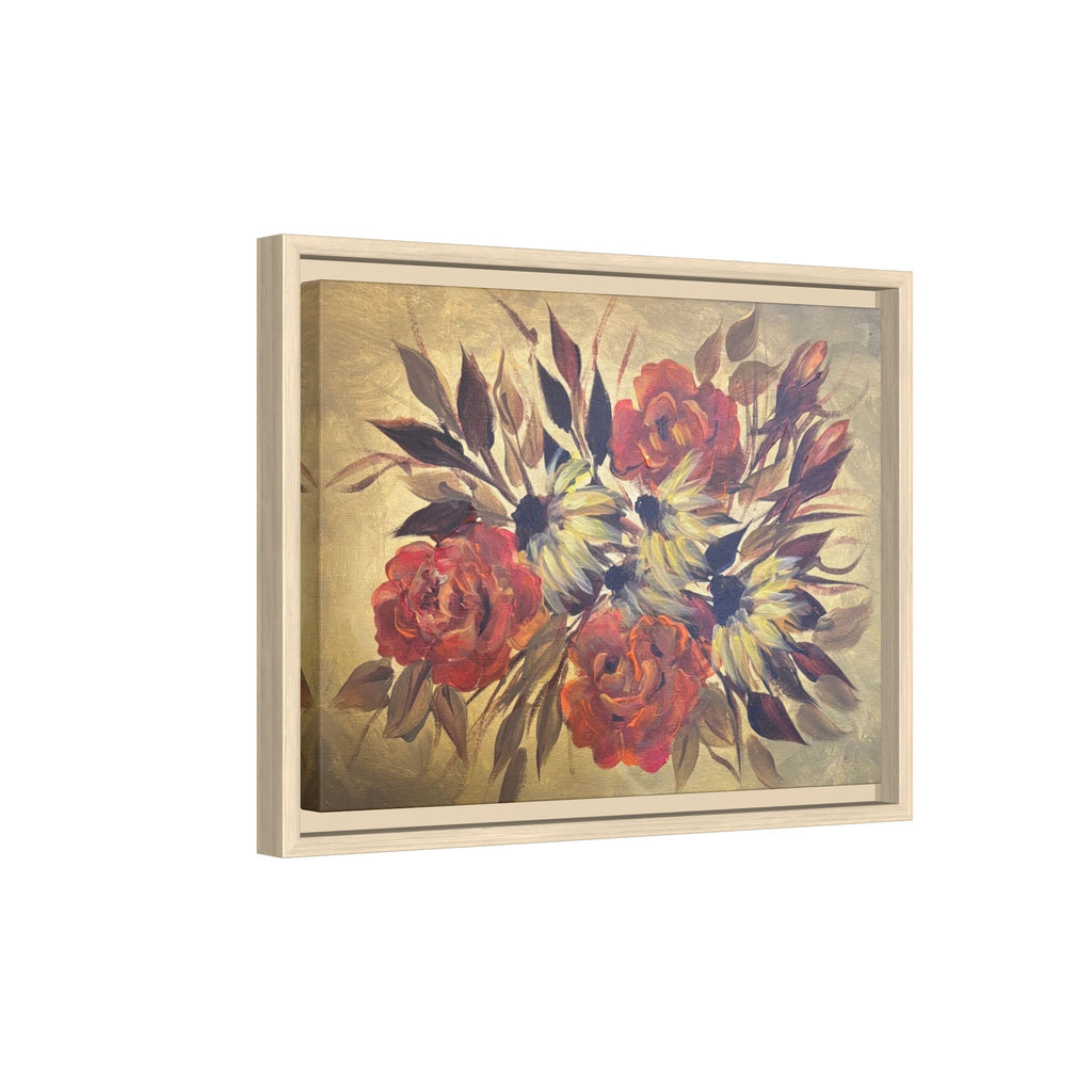 Framed Floral Canvas Wall Art — Vintage Rose Bouquet Matte Print