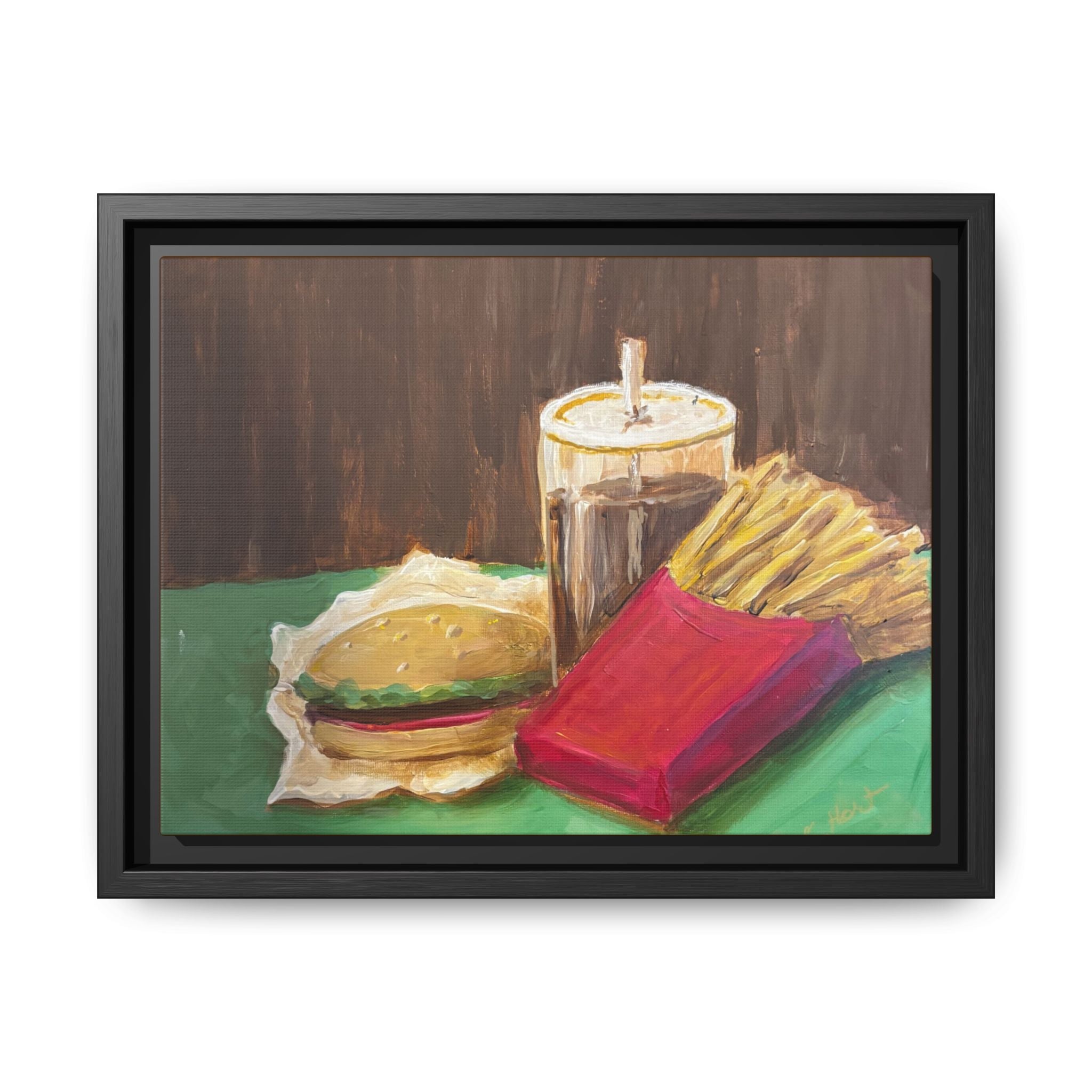 Burger and Fries Matte Canvas, Framed (Multi-color)