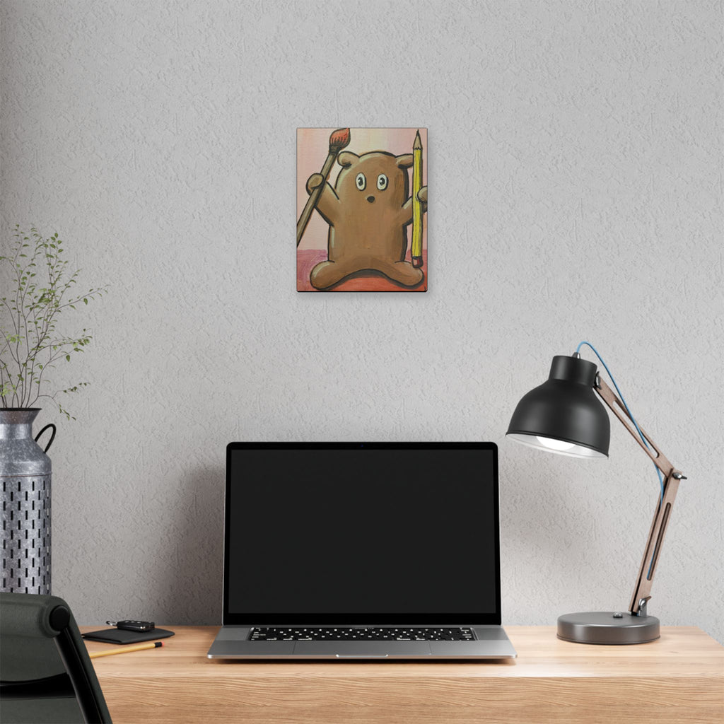 Cute Bear Artist Canvas Print — Whimsical Kids Room Wall Art