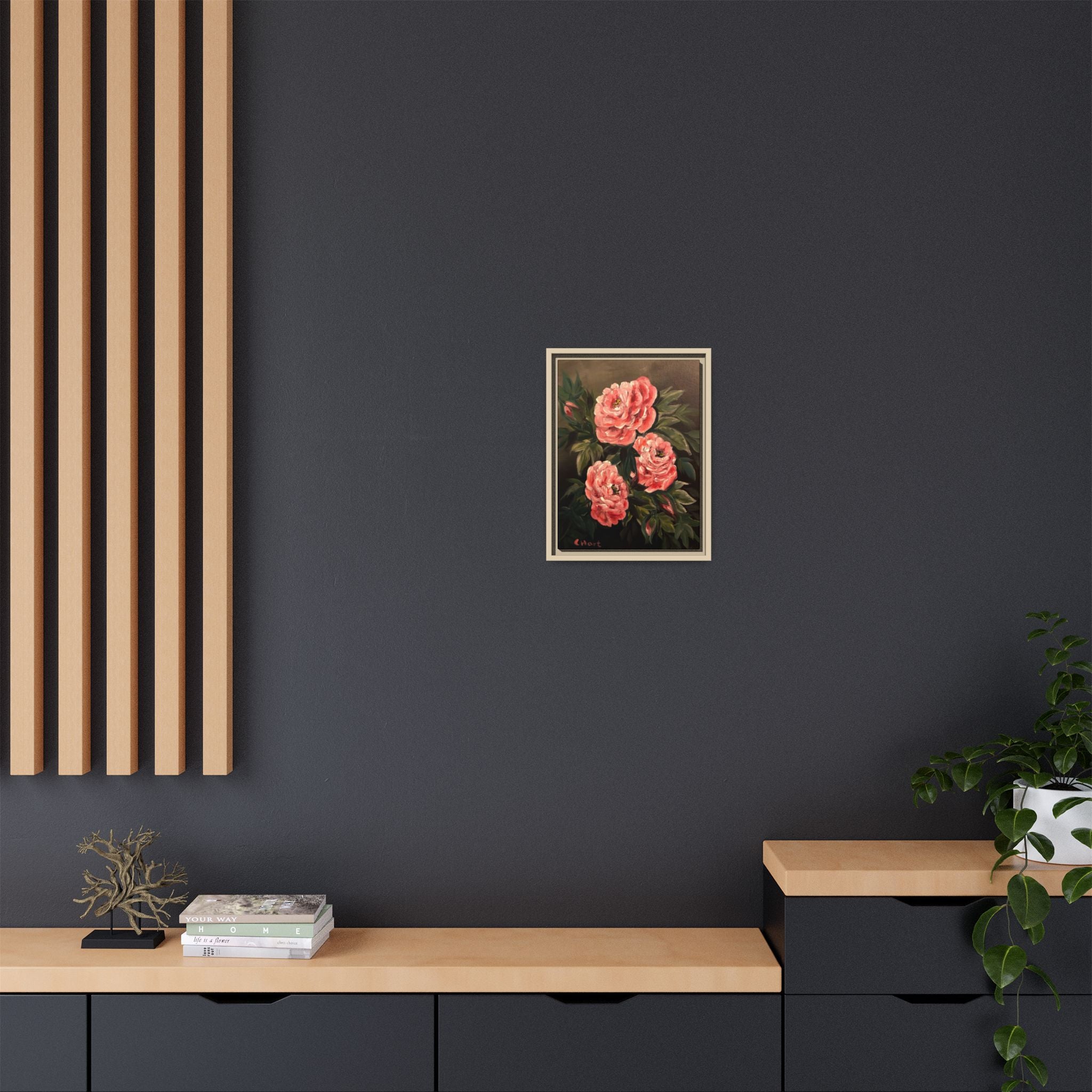 Framed Floral Canvas Art — Pink Peonies Matte Print