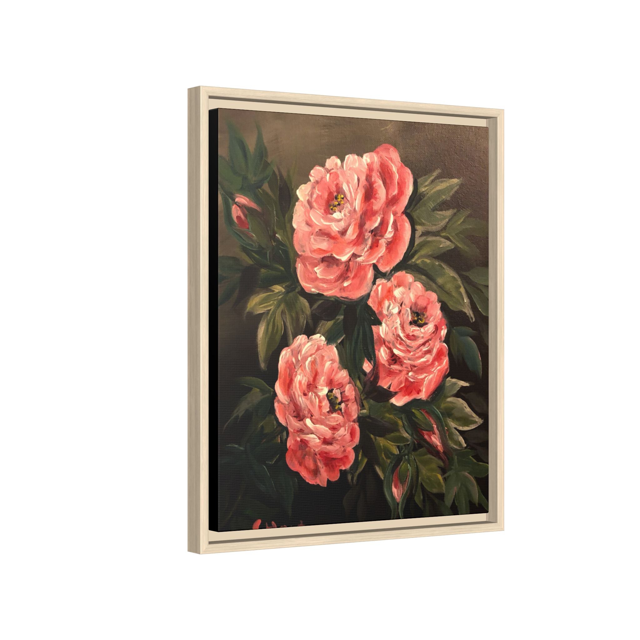 Framed Floral Canvas Art — Pink Peonies Matte Print